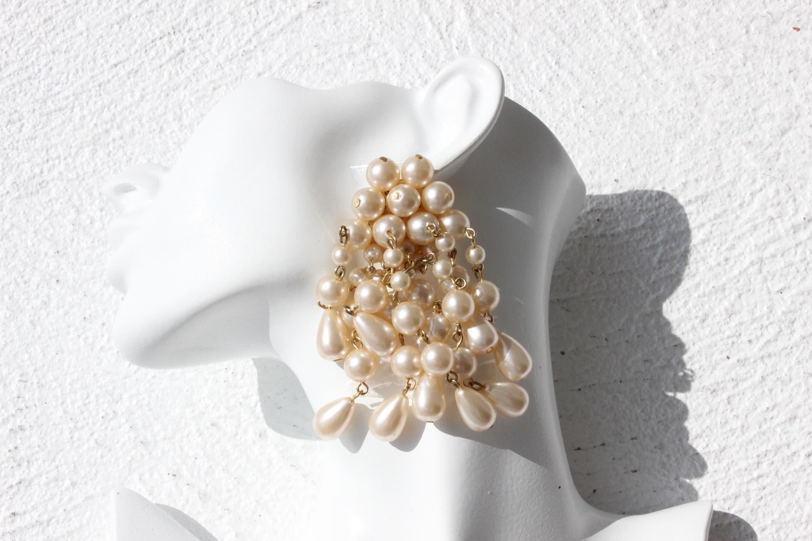 80s Baroque Pearl Dangling Oversized Chandelier Wedding Earrings