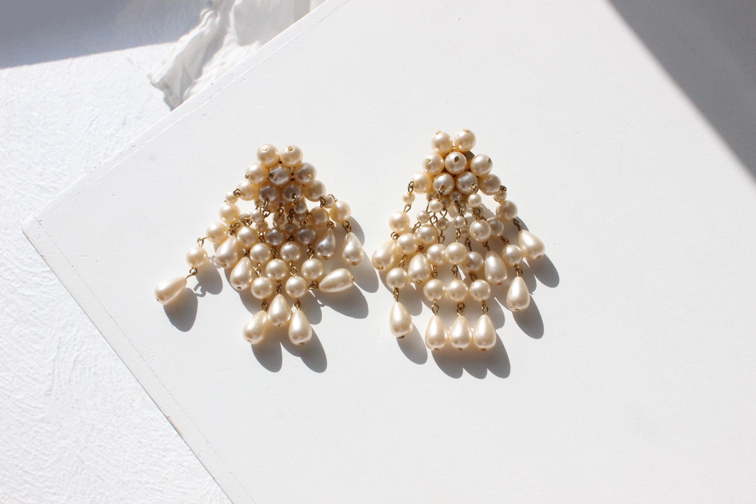 80s Baroque Pearl Dangling Oversized Chandelier Wedding Earrings