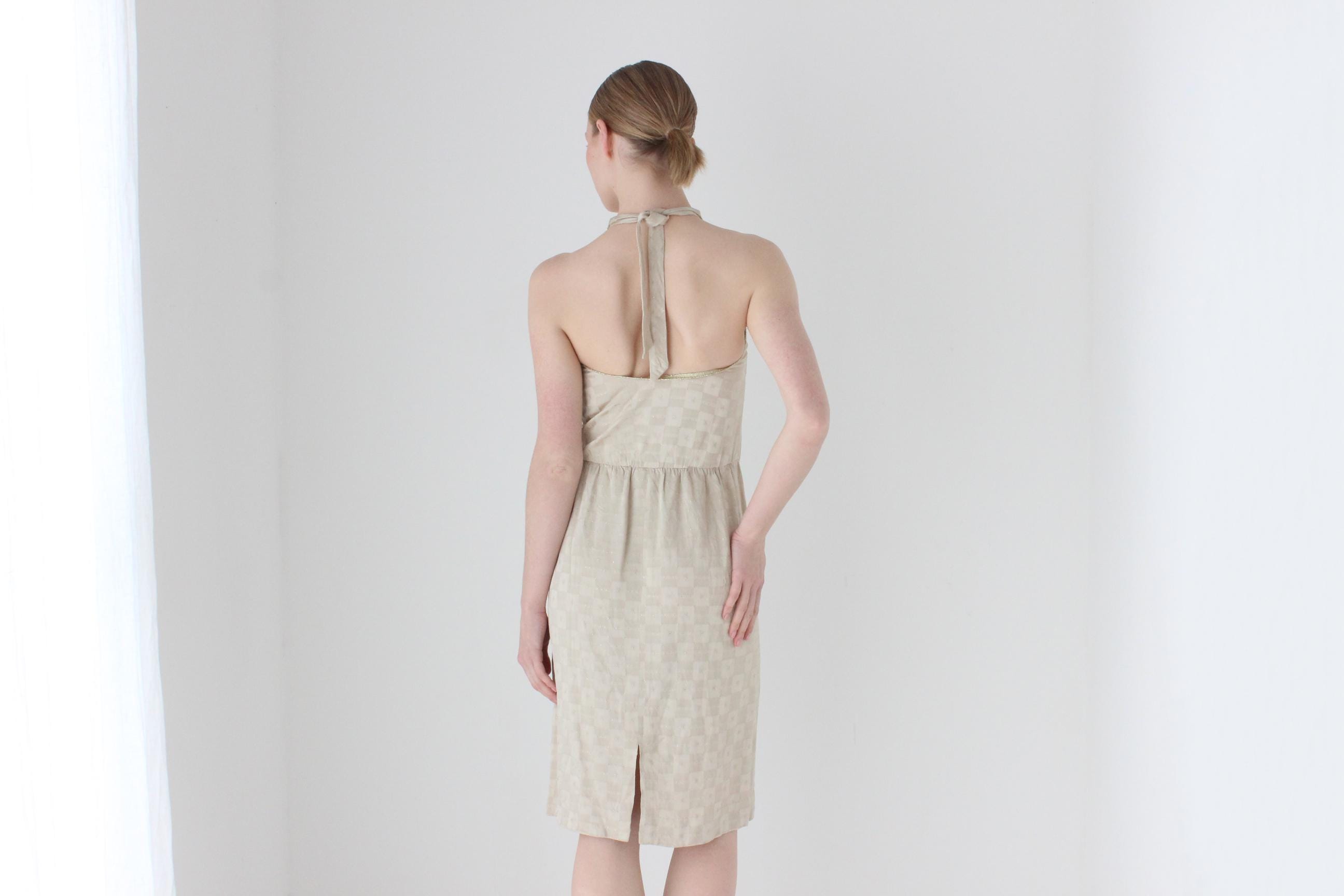 1970s Australian Designer COVERS Neutral Halter Dress