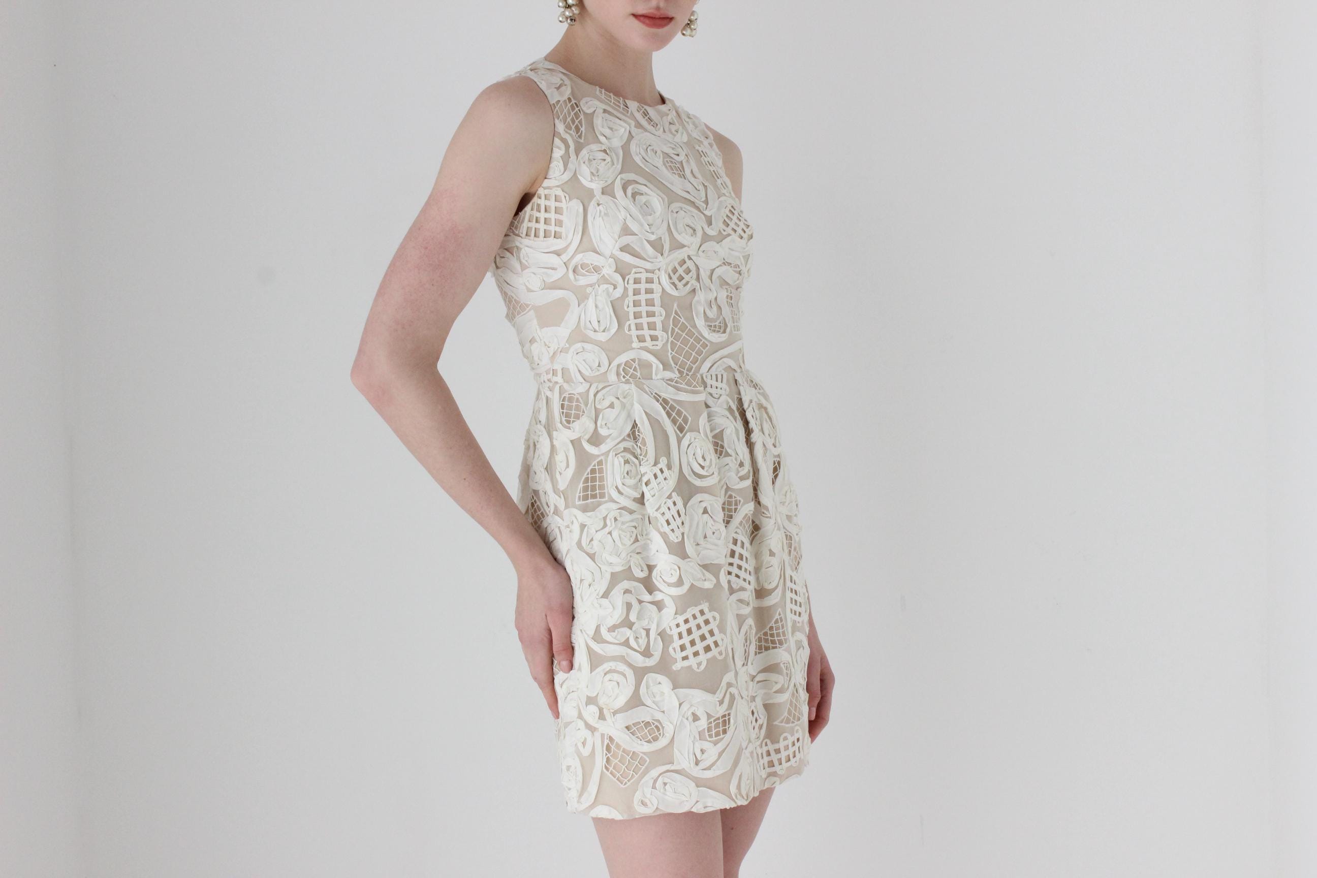 2000s Lela Rose Textural Silk Bridal Mini