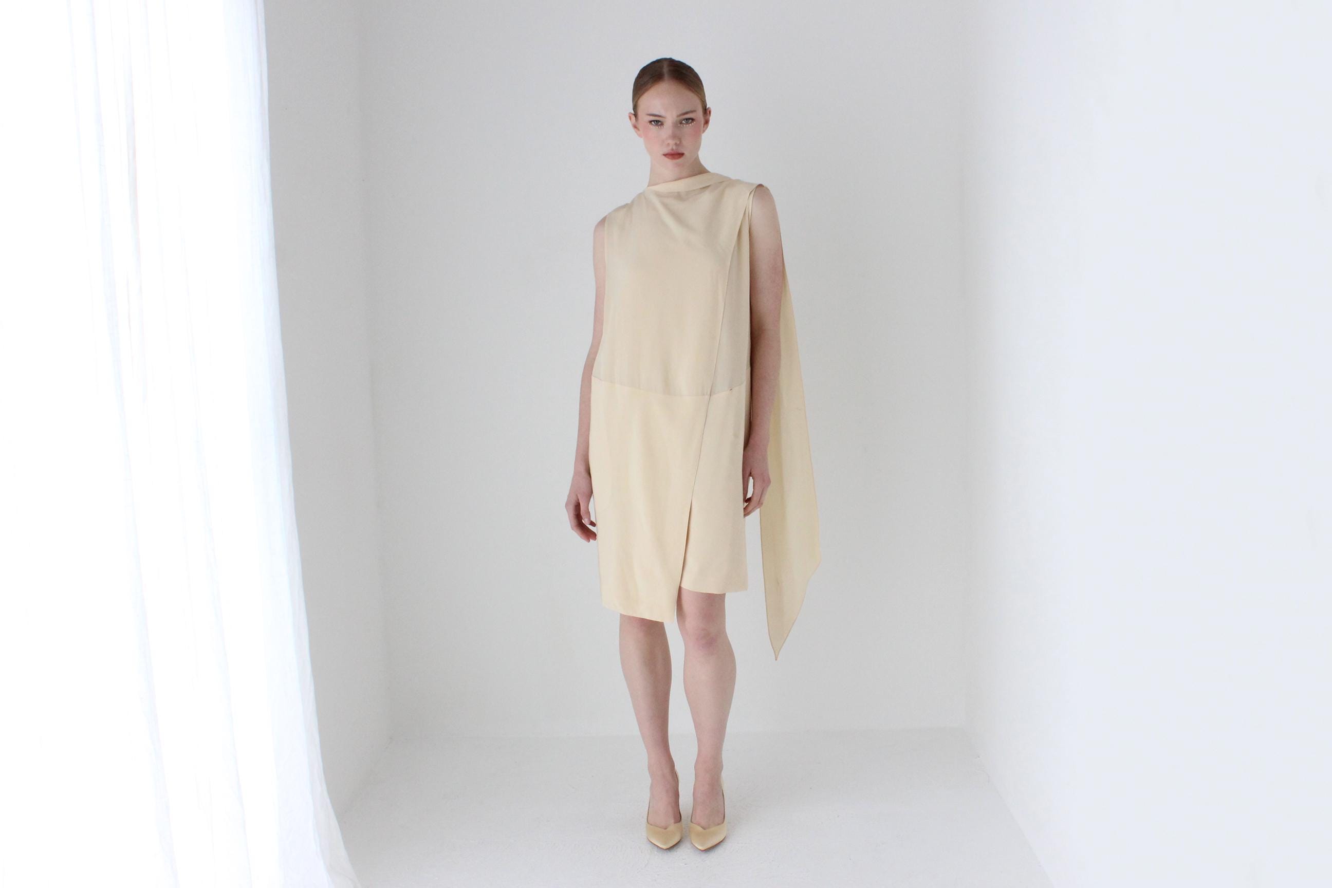 Céline by Phoebe Philo 2010 Layered Silk High Neck, Draped Directional Cocktail or Bridal Dress