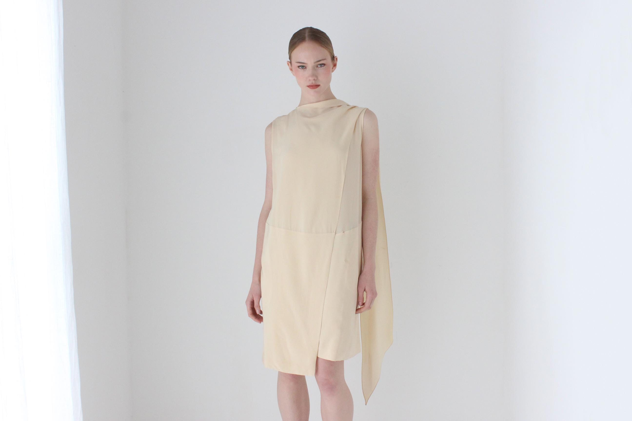 Céline by Phoebe Philo 2010 Layered Silk High Neck, Draped Directional Cocktail or Bridal Dress