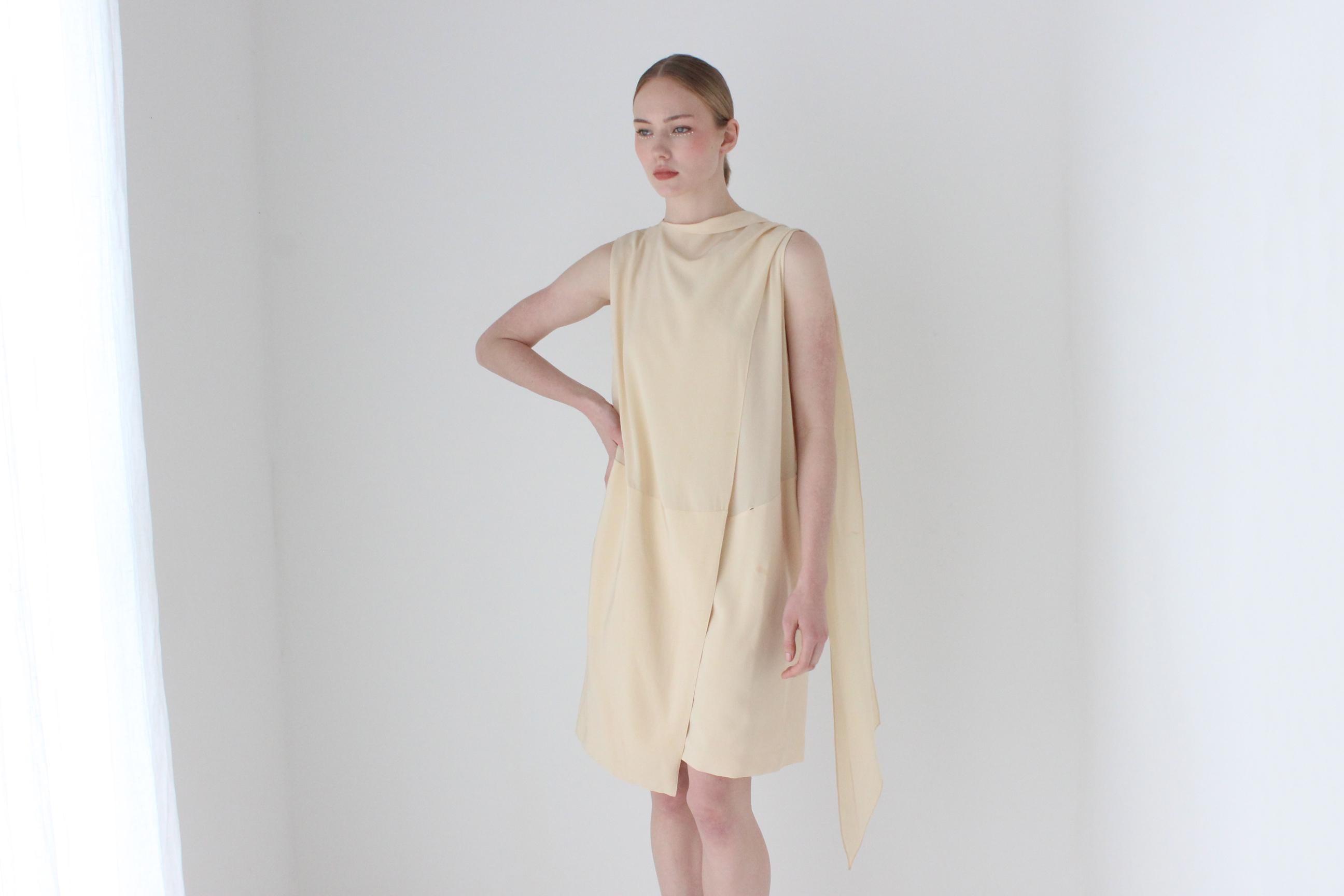 Céline by Phoebe Philo 2010 Layered Silk High Neck, Draped Directional Cocktail or Bridal Dress