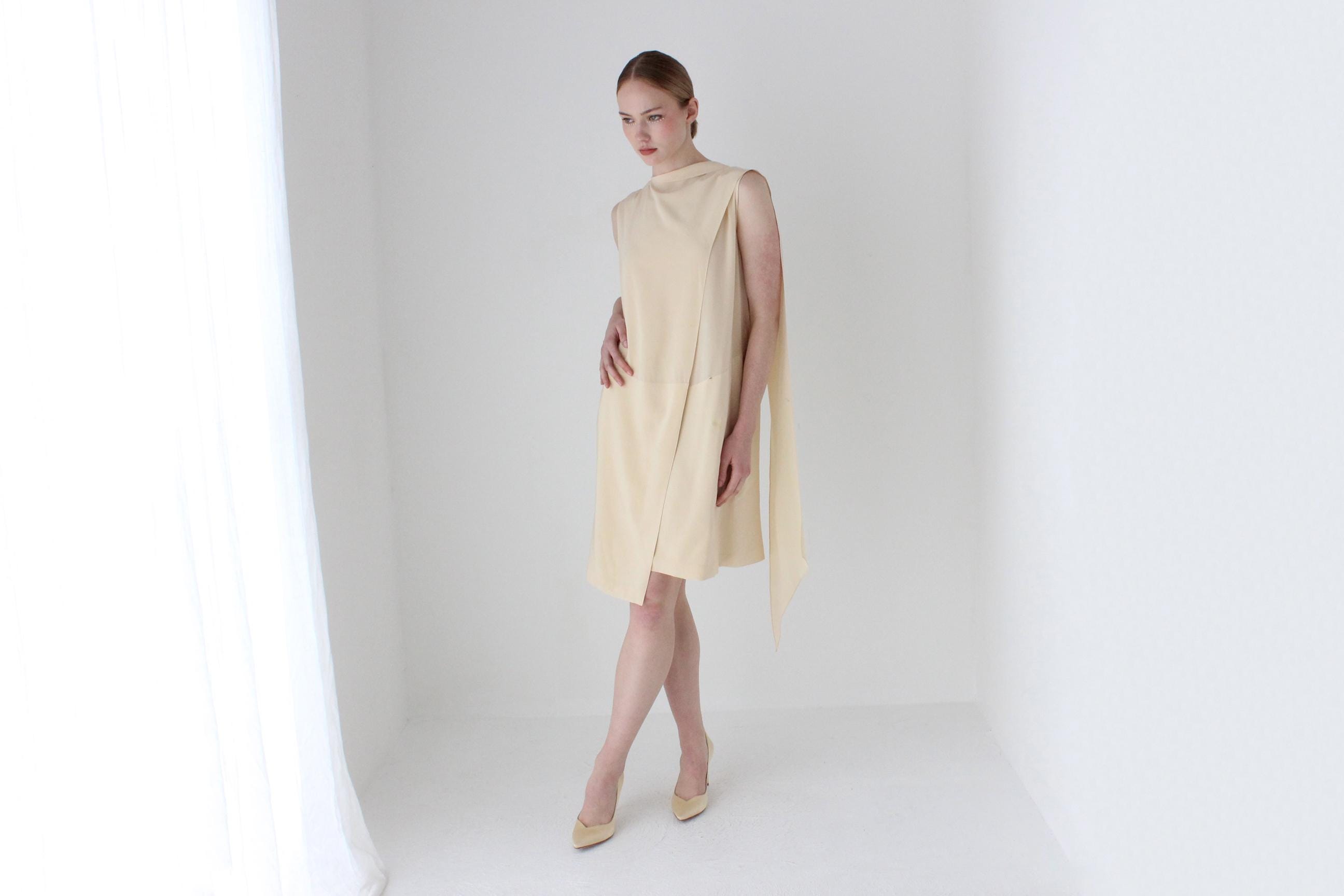 Céline by Phoebe Philo 2010 Layered Silk High Neck, Draped Directional Cocktail or Bridal Dress