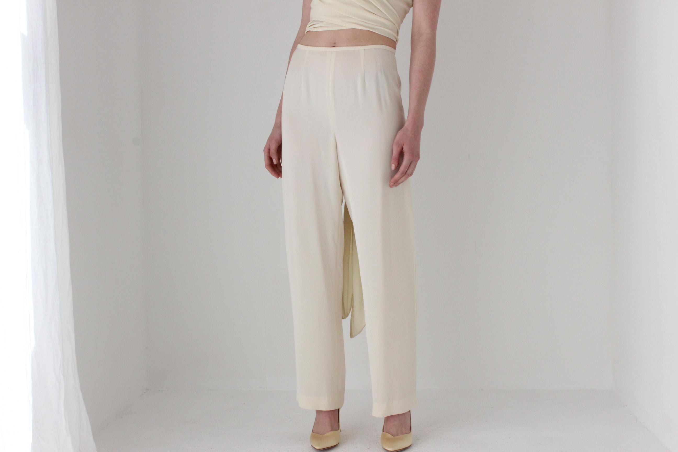 1990s Simple Cream Crepe Bridal Trousers