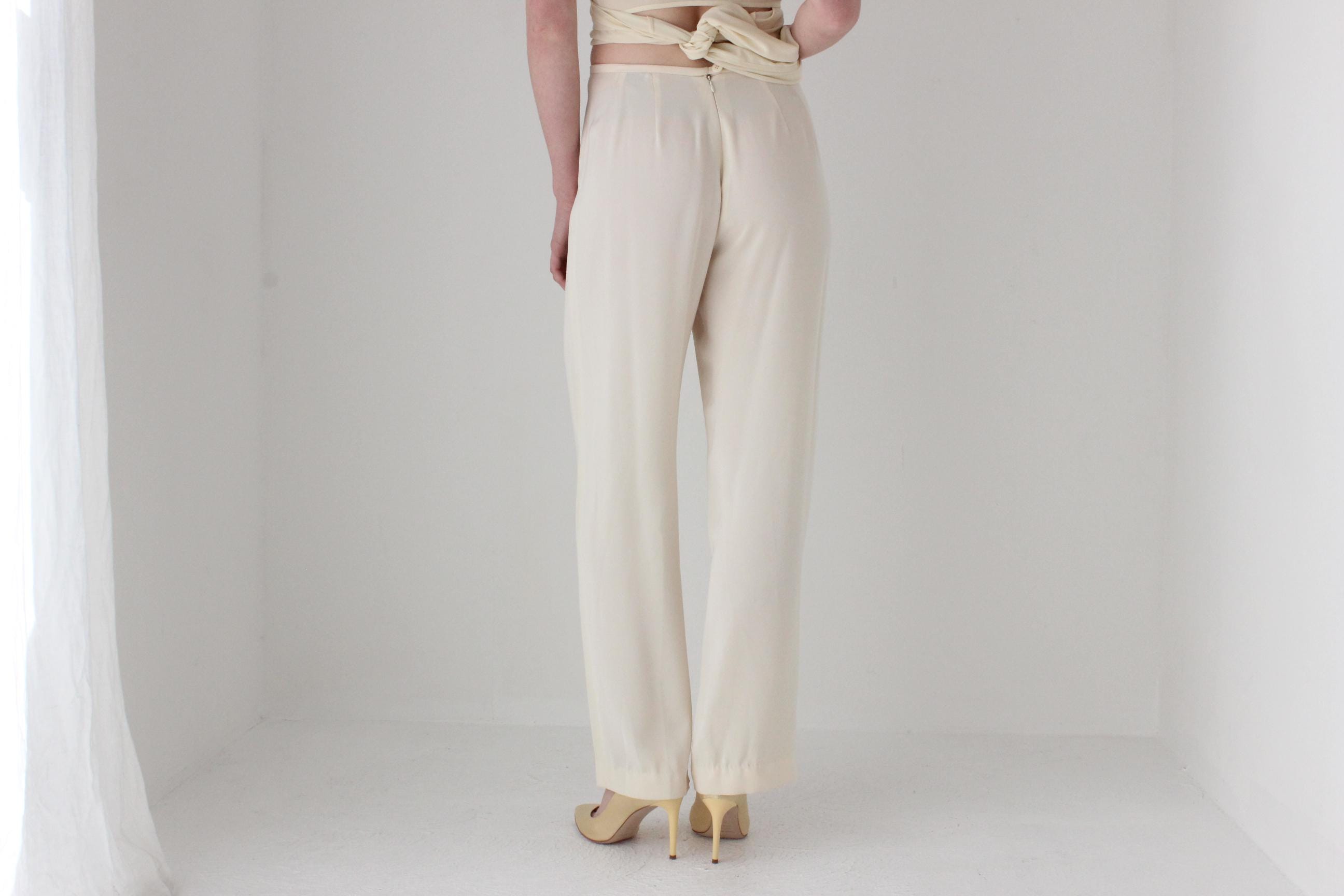 1990s Simple Cream Crepe Bridal Trousers