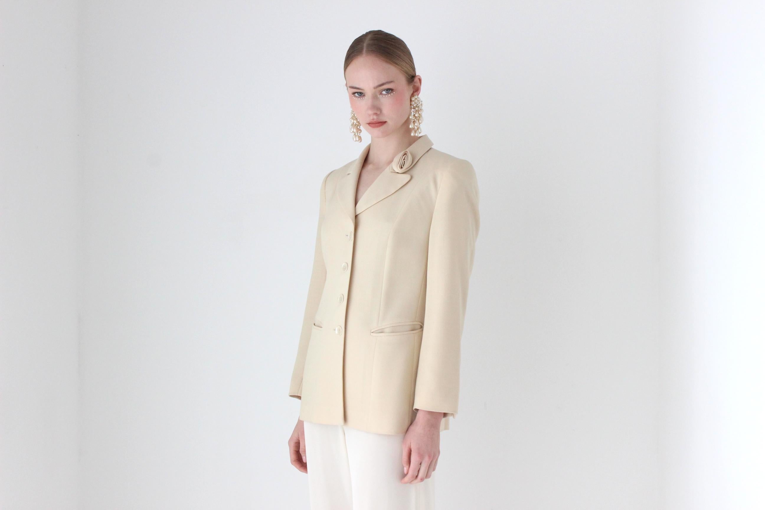 1980s Louis Feraud Paris Elegant Wool Blazer w/ Rosette