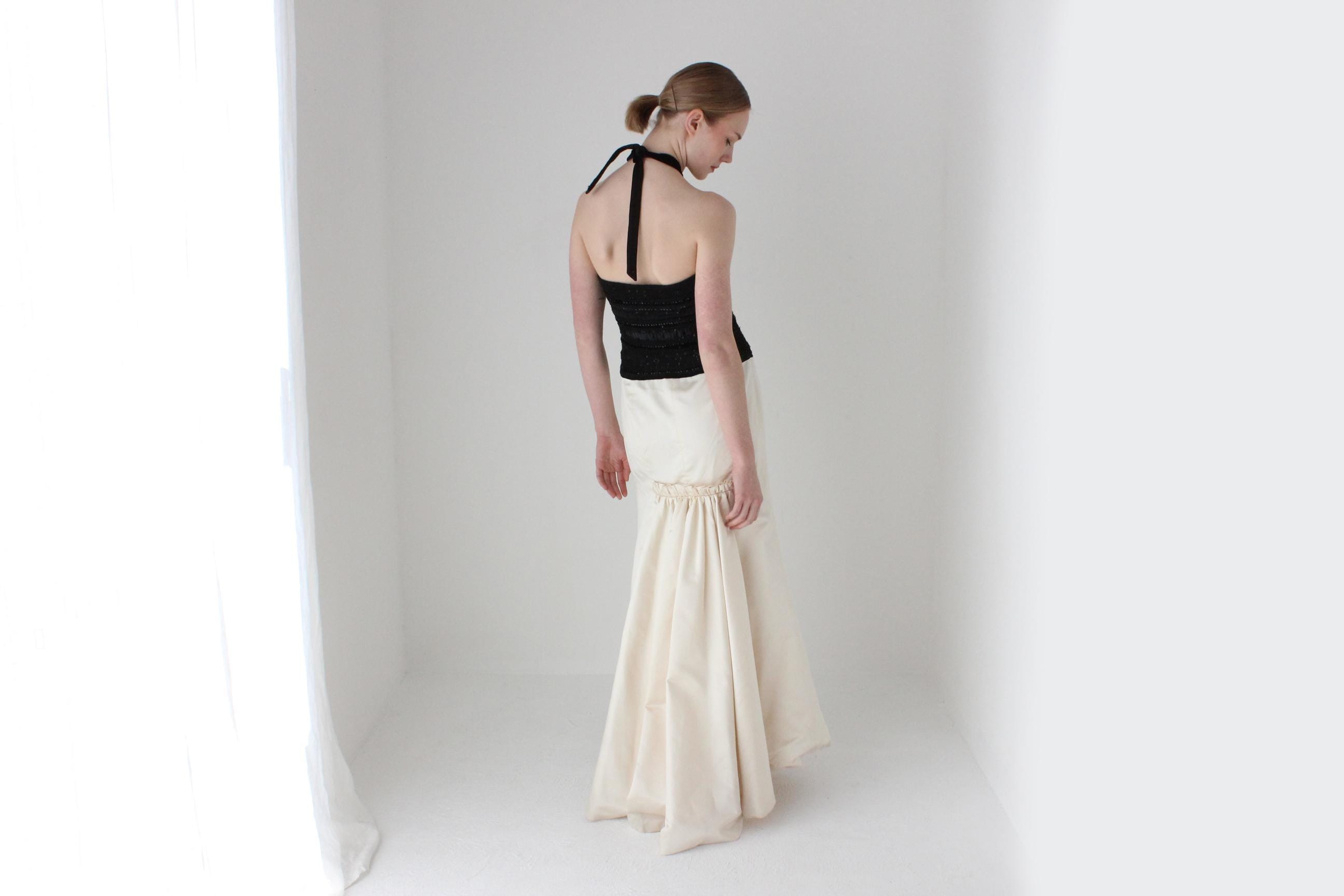 1980s ESCADA Beaded Bodice w/ Cream Duchess Silk Gown