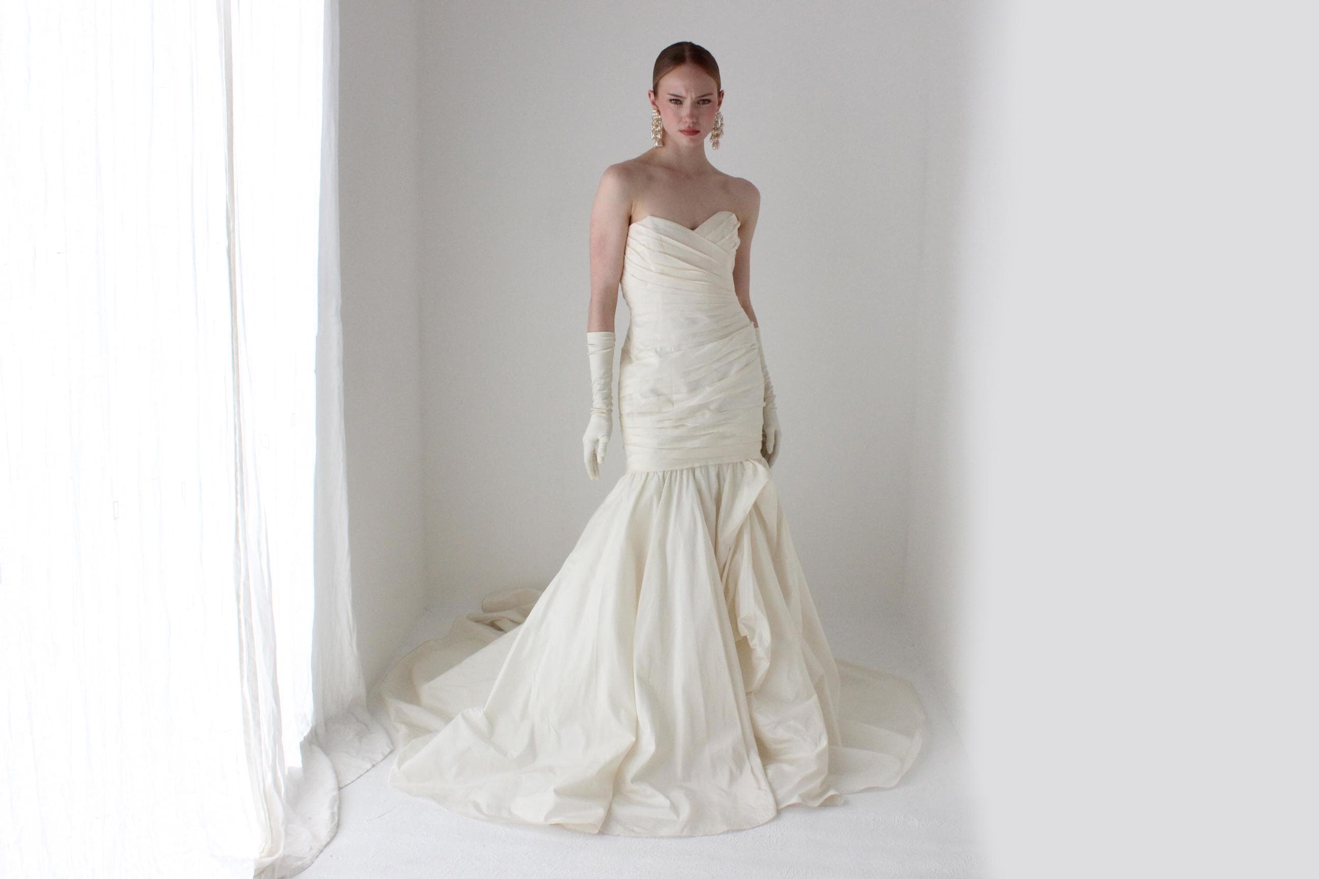 2000s Liancarlo Bridal Couture Silk Taffeta Voluminous Drop Waist Wedding Gown