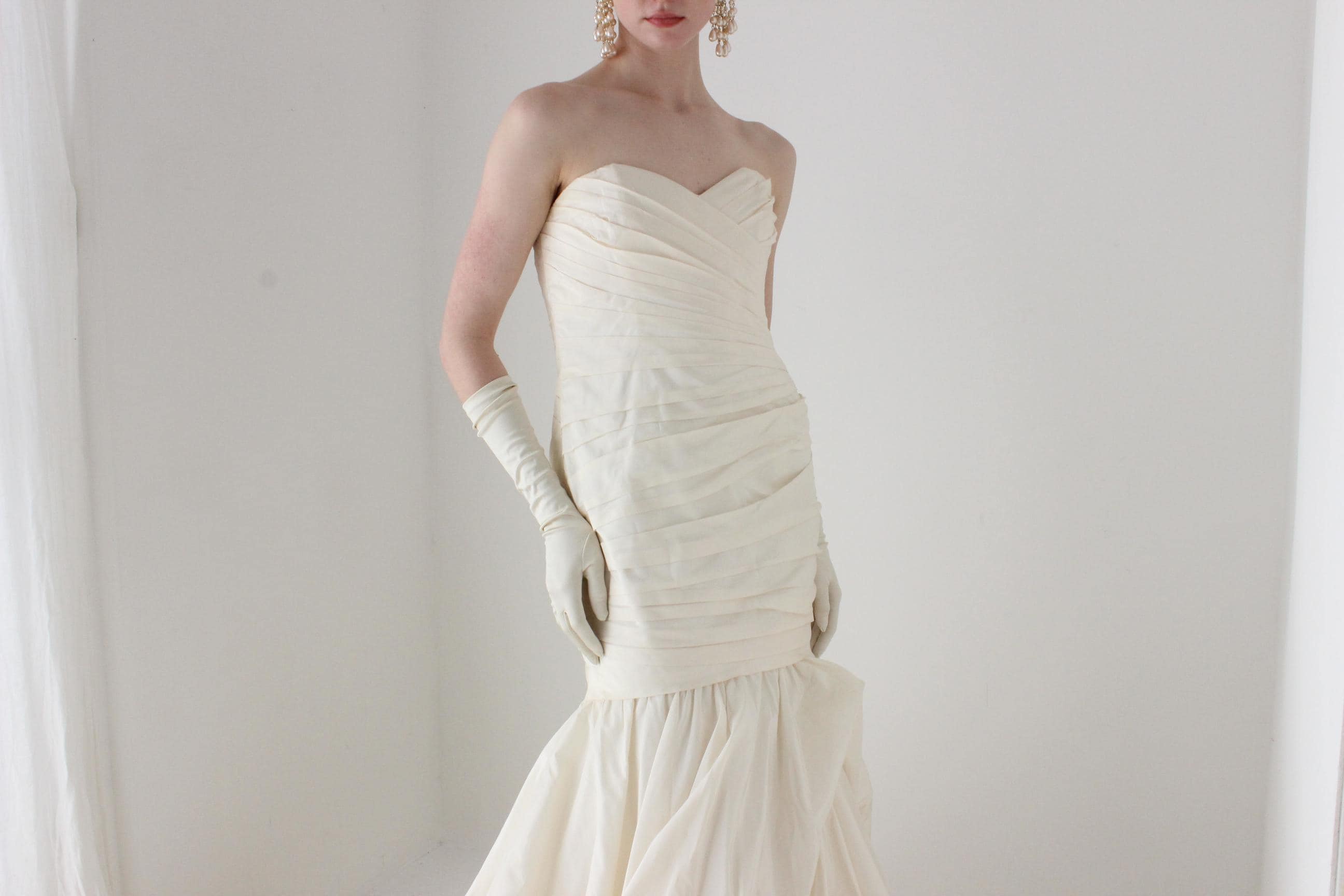 2000s Liancarlo Bridal Couture Silk Taffeta Voluminous Drop Waist Wedding Gown