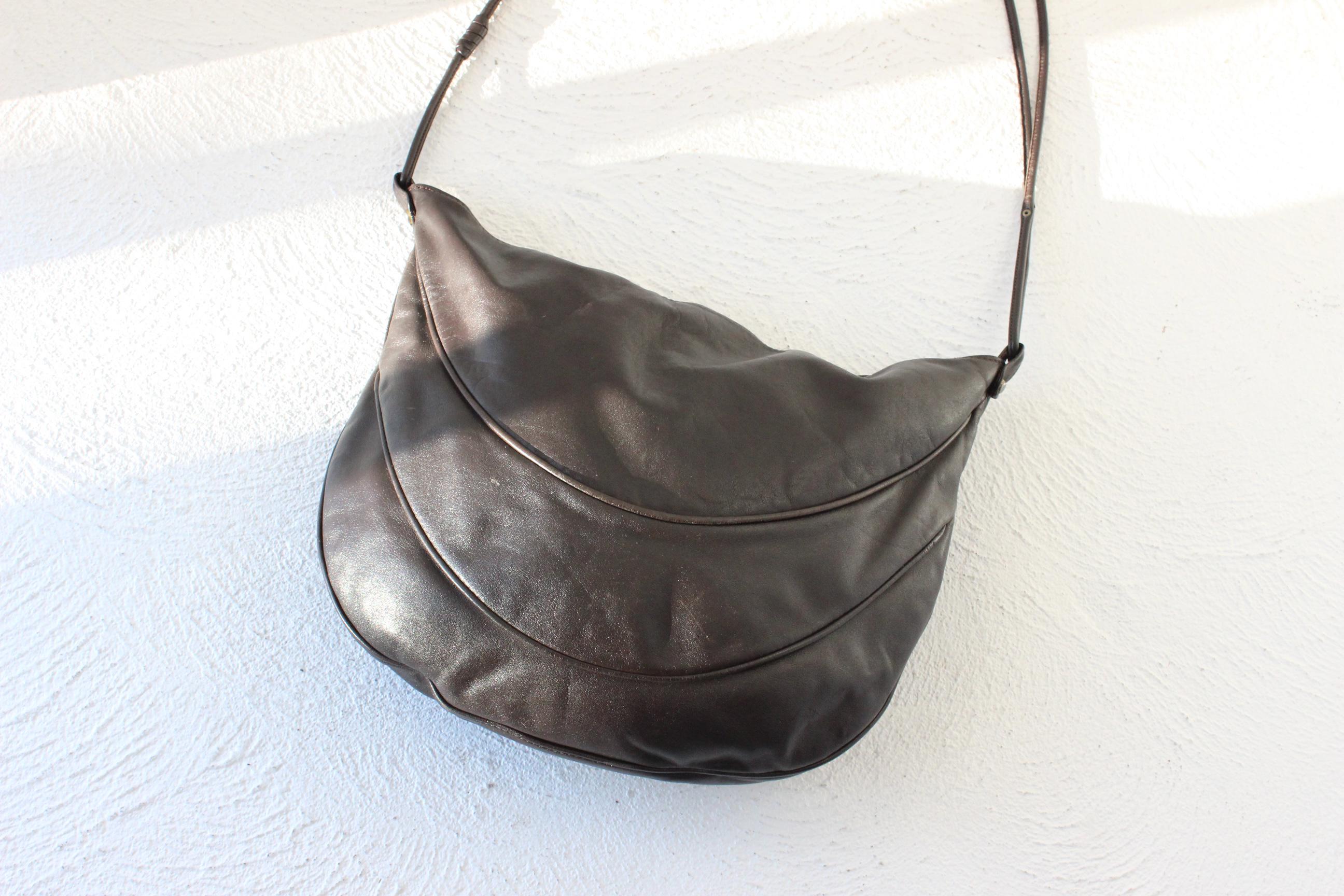 1980s Italian Leather Half Moon Shape Shoulder Bag