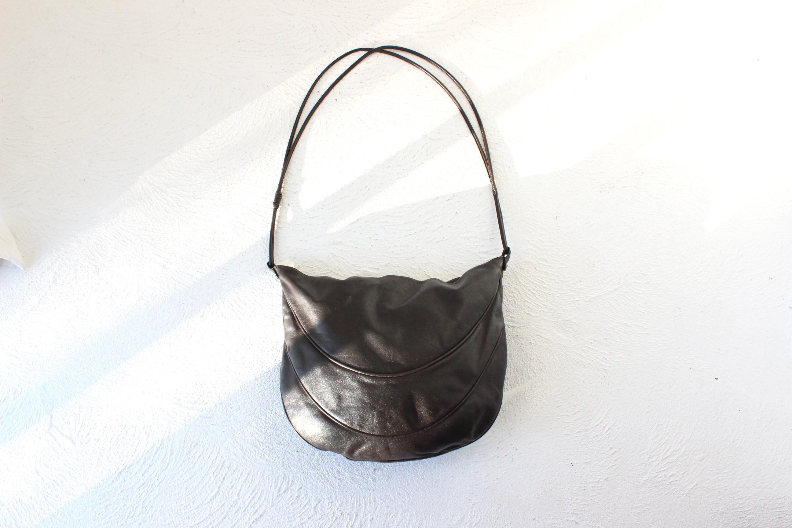 1980s Italian Leather Half Moon Shape Shoulder Bag