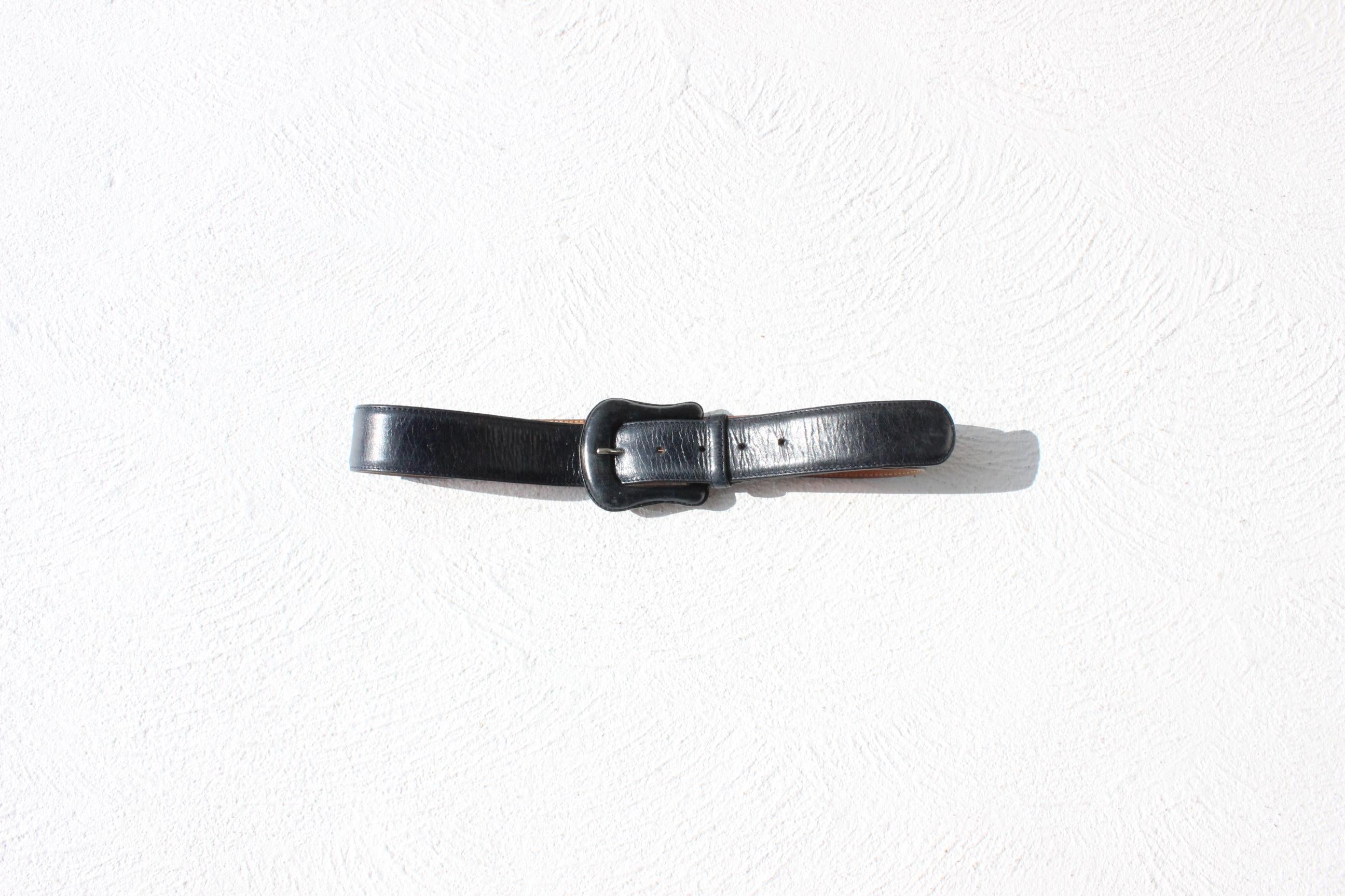 80s Italian Navy Leather Belt w/ Tonal Leather Buckle