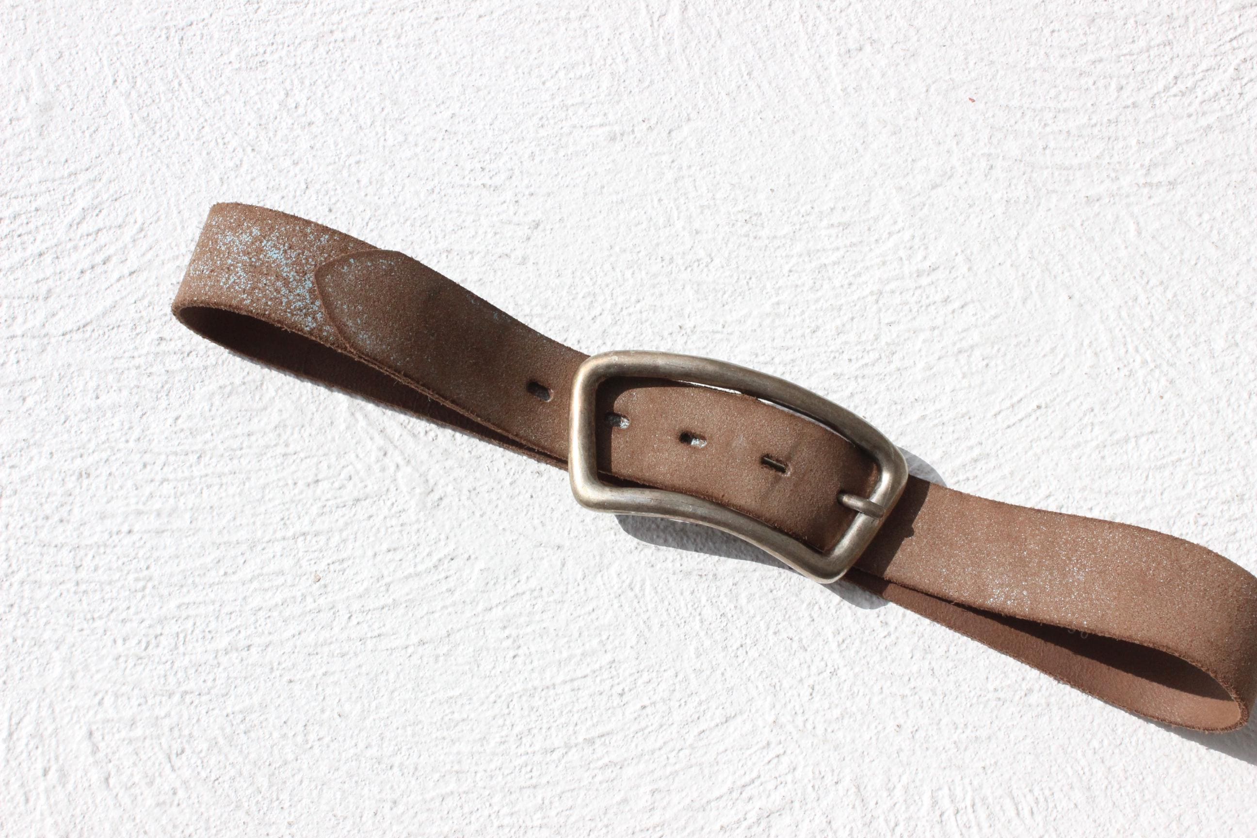 2000s Italian 'Distressed' Leather Belt w/ Oversized Silver Buckle