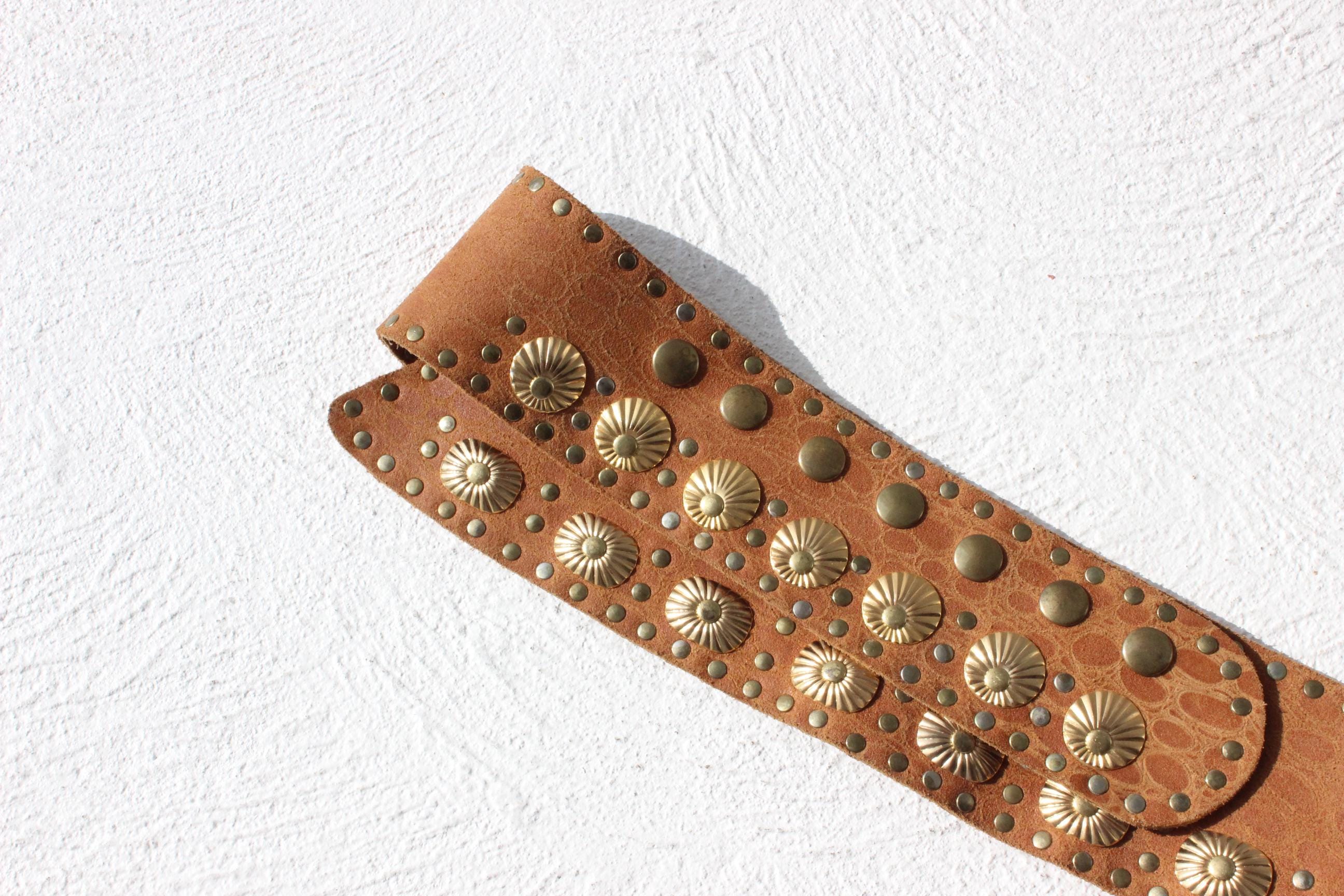 80s Gold Studded Leather Boho Belt