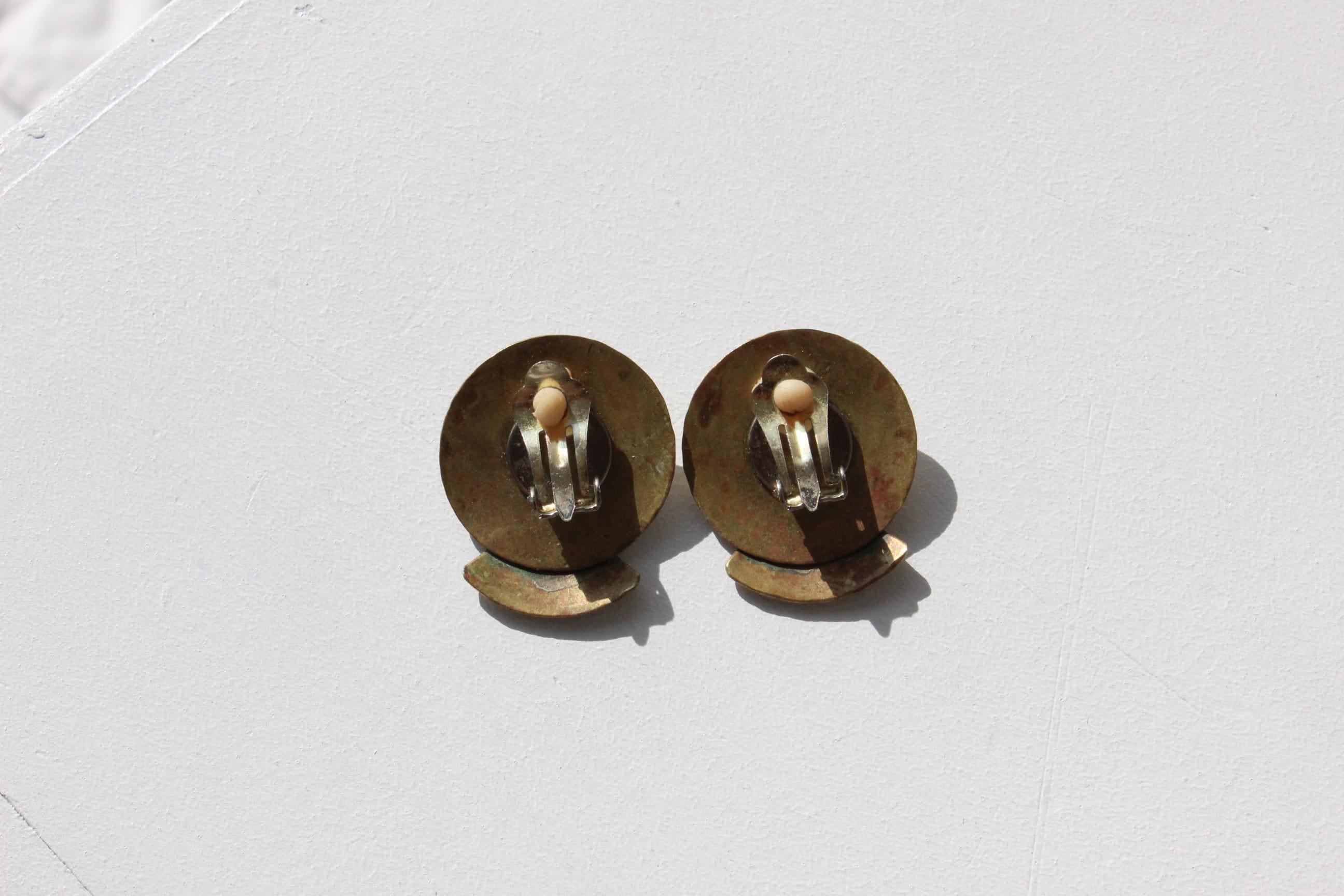 80s Tarnished Brass Brutalist Clip On Earrings