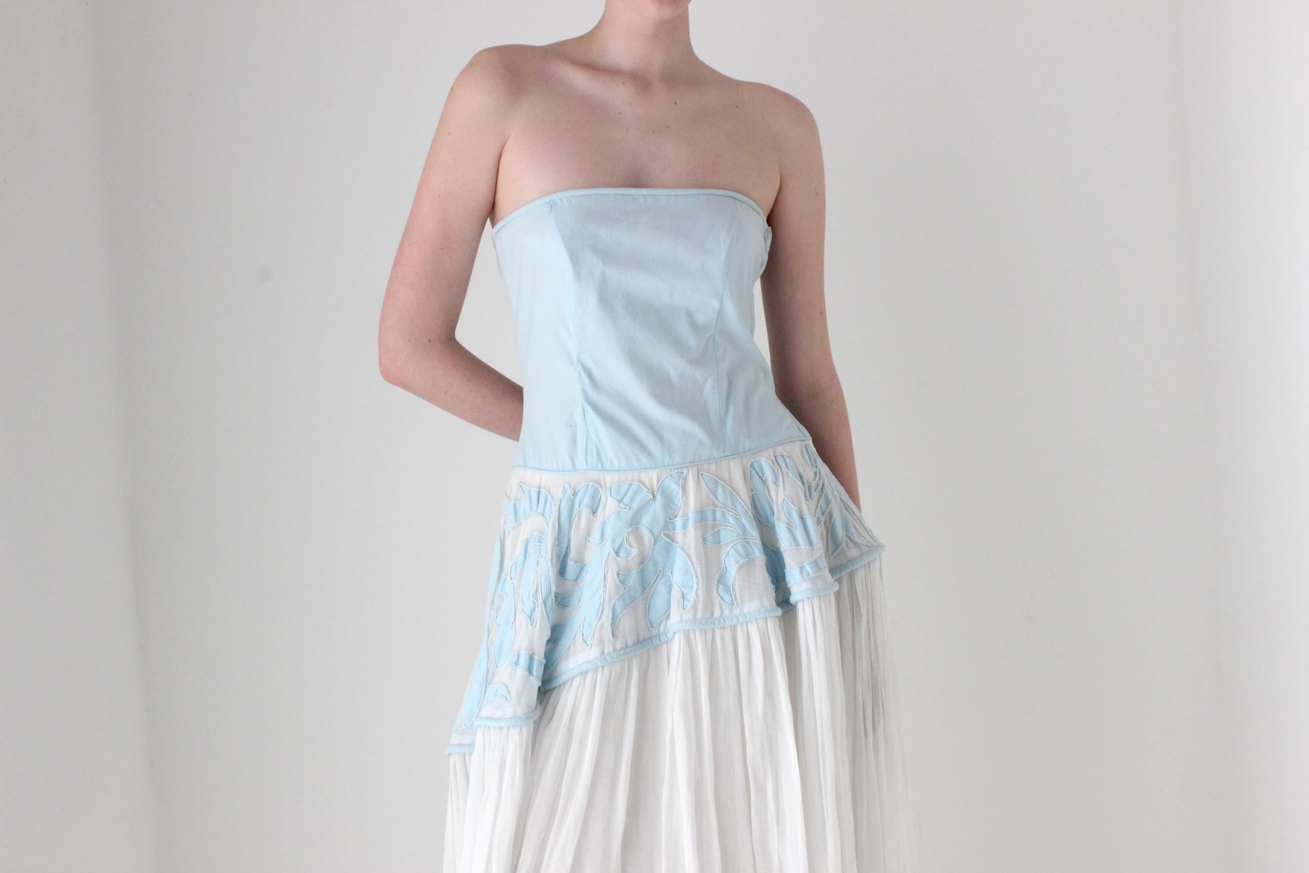 1950s Cotton Muslin Sculptural Peplum Cutwork Dress