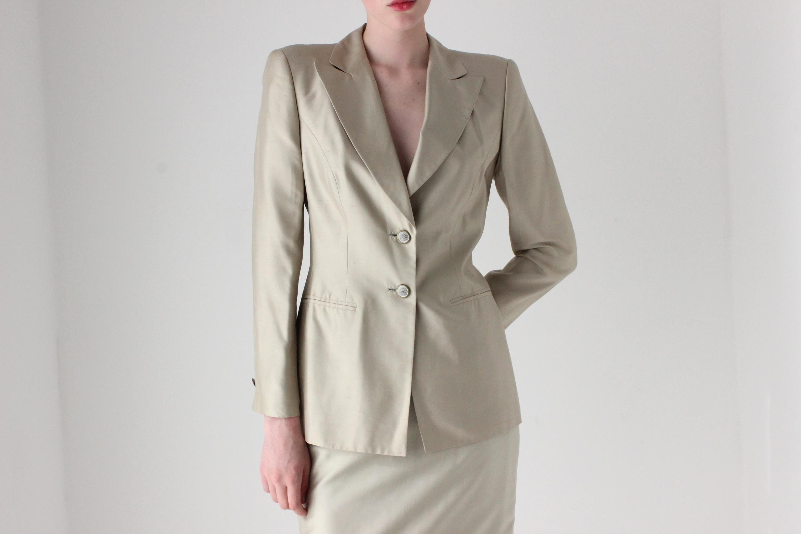 1990s Escada by Margaretha Ley Neutral Silk Skirt Suit