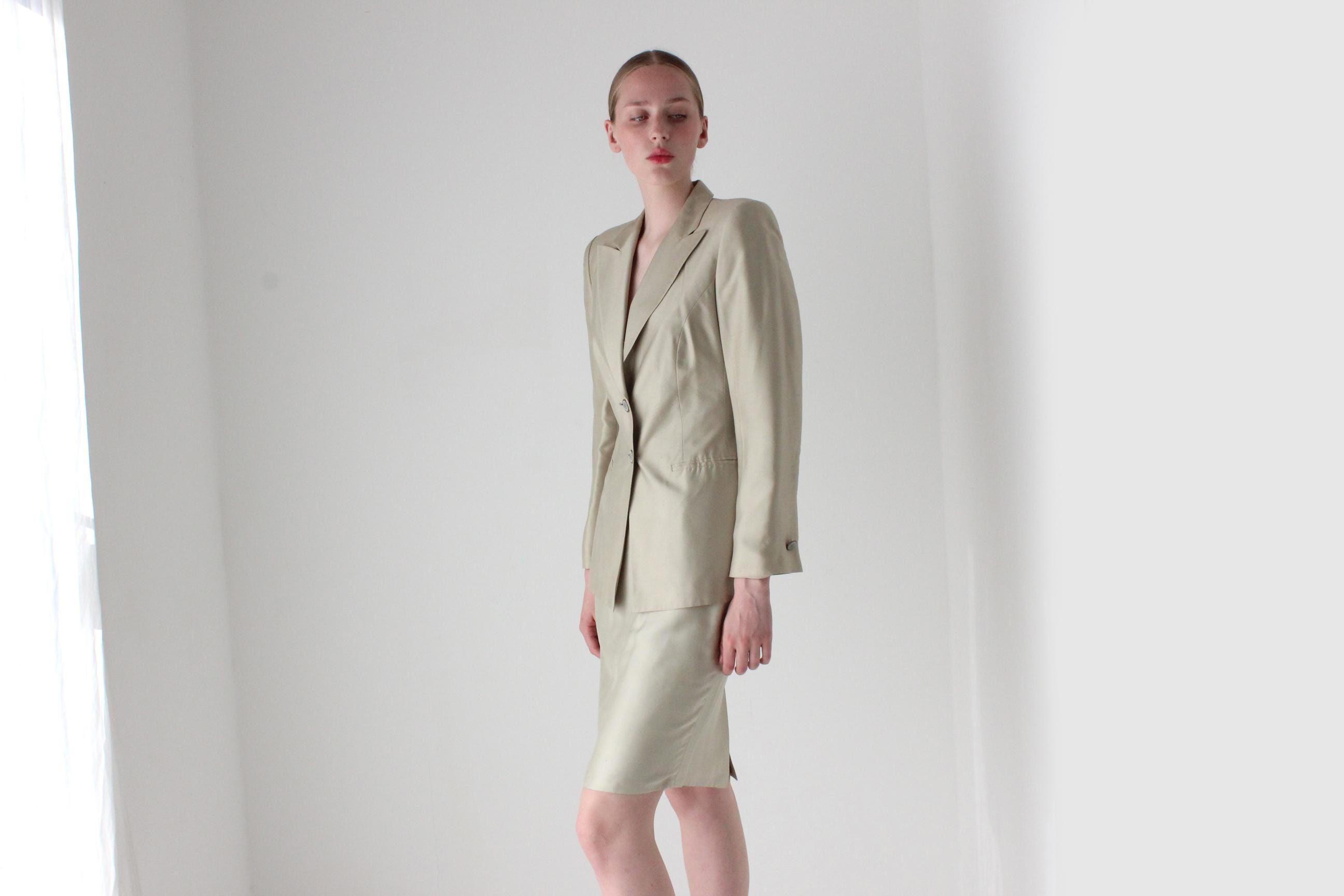 1990s Escada by Margaretha Ley Neutral Silk Skirt Suit