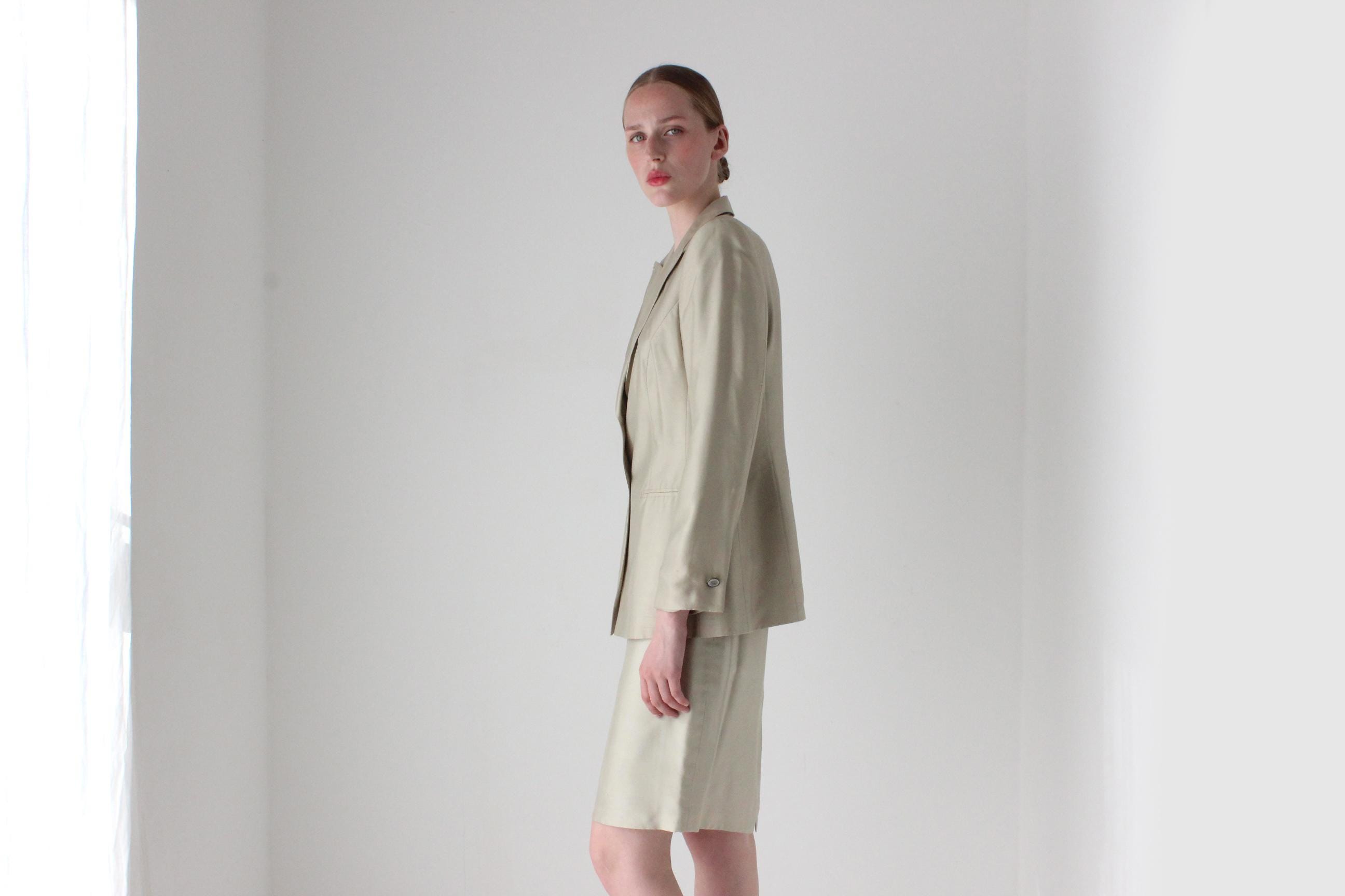 1990s Escada by Margaretha Ley Neutral Silk Skirt Suit