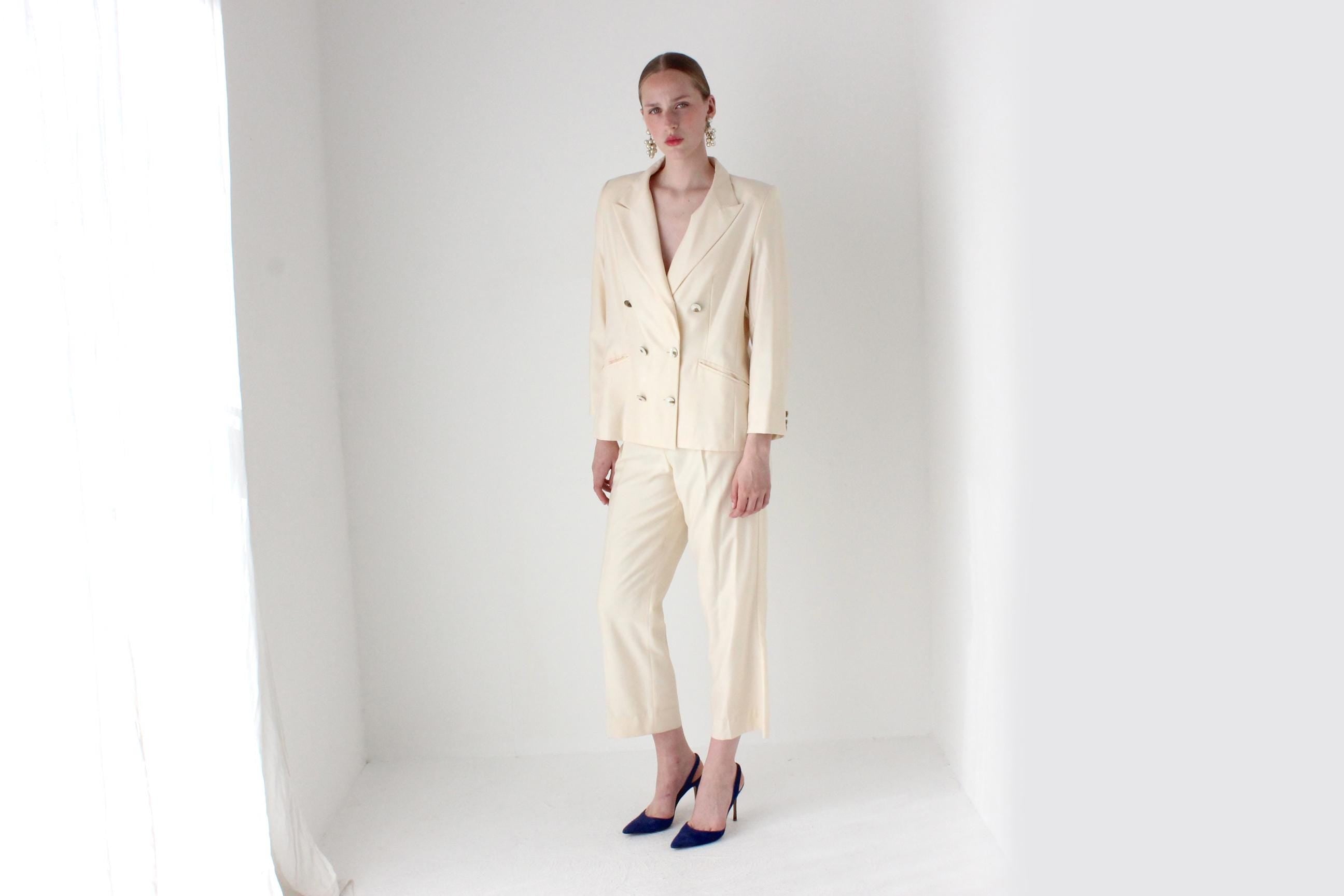 1980s ESCADA Wool, Silk & Mohair Bridal Pant Suit