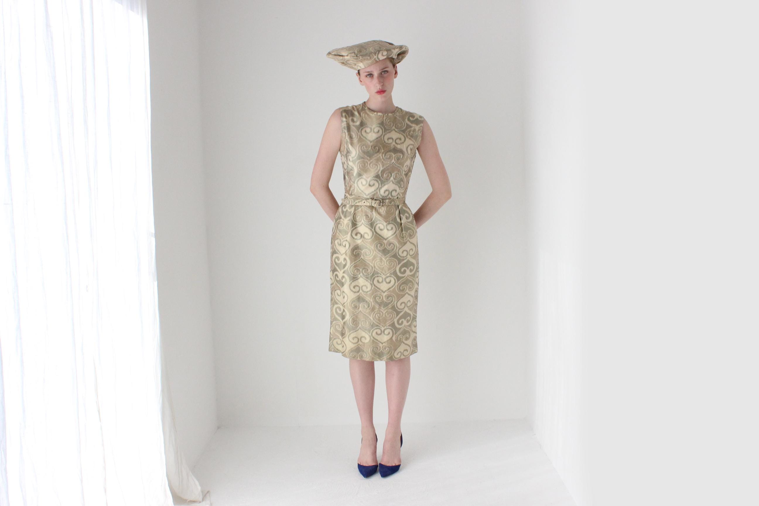 Bespoke 1980s Silk Four Piece Jacket, Dress, Hat & Belt Matching Set