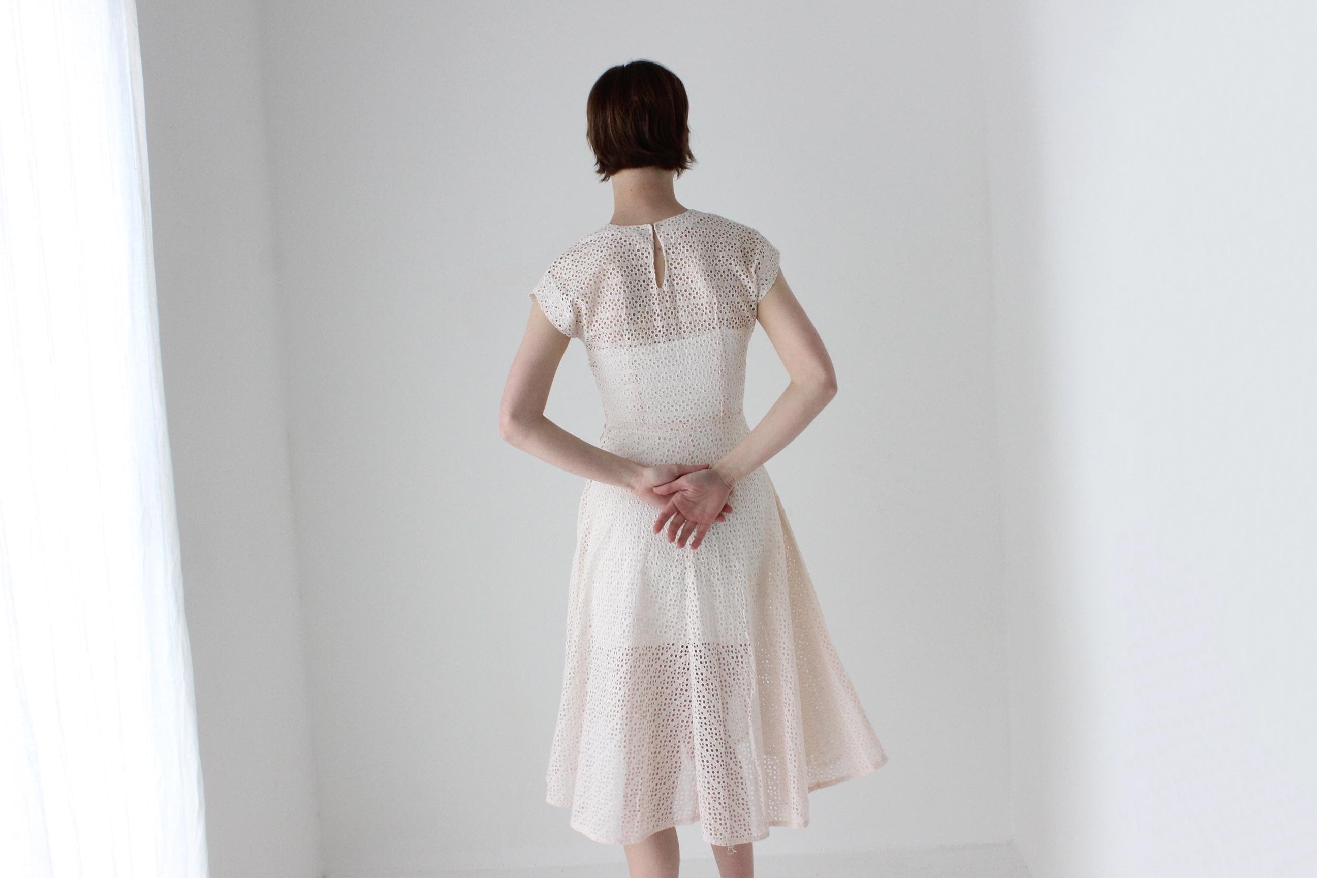 1950s Blush Pink Cotton Eyelet Dress