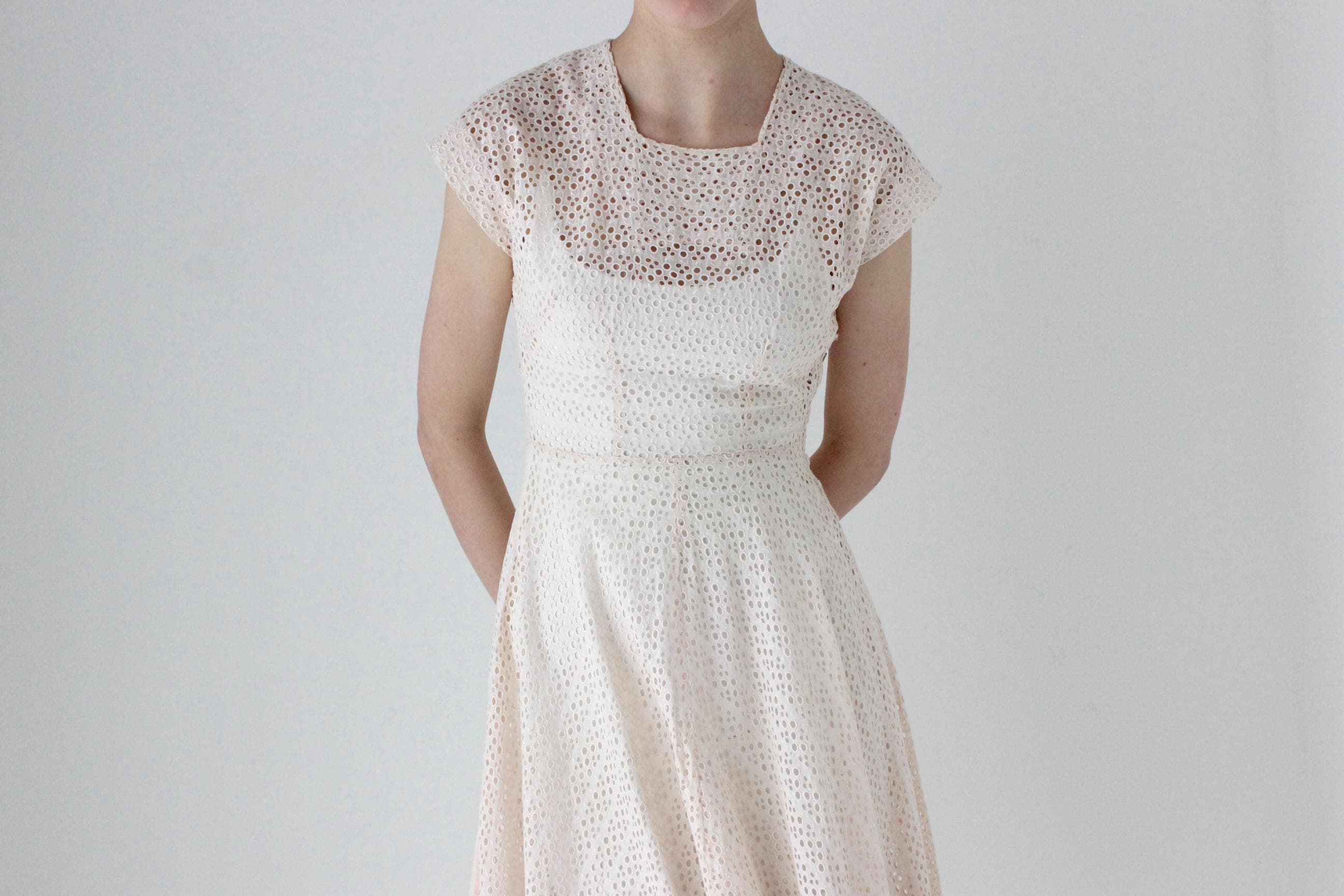 1950s Blush Pink Cotton Eyelet Dress