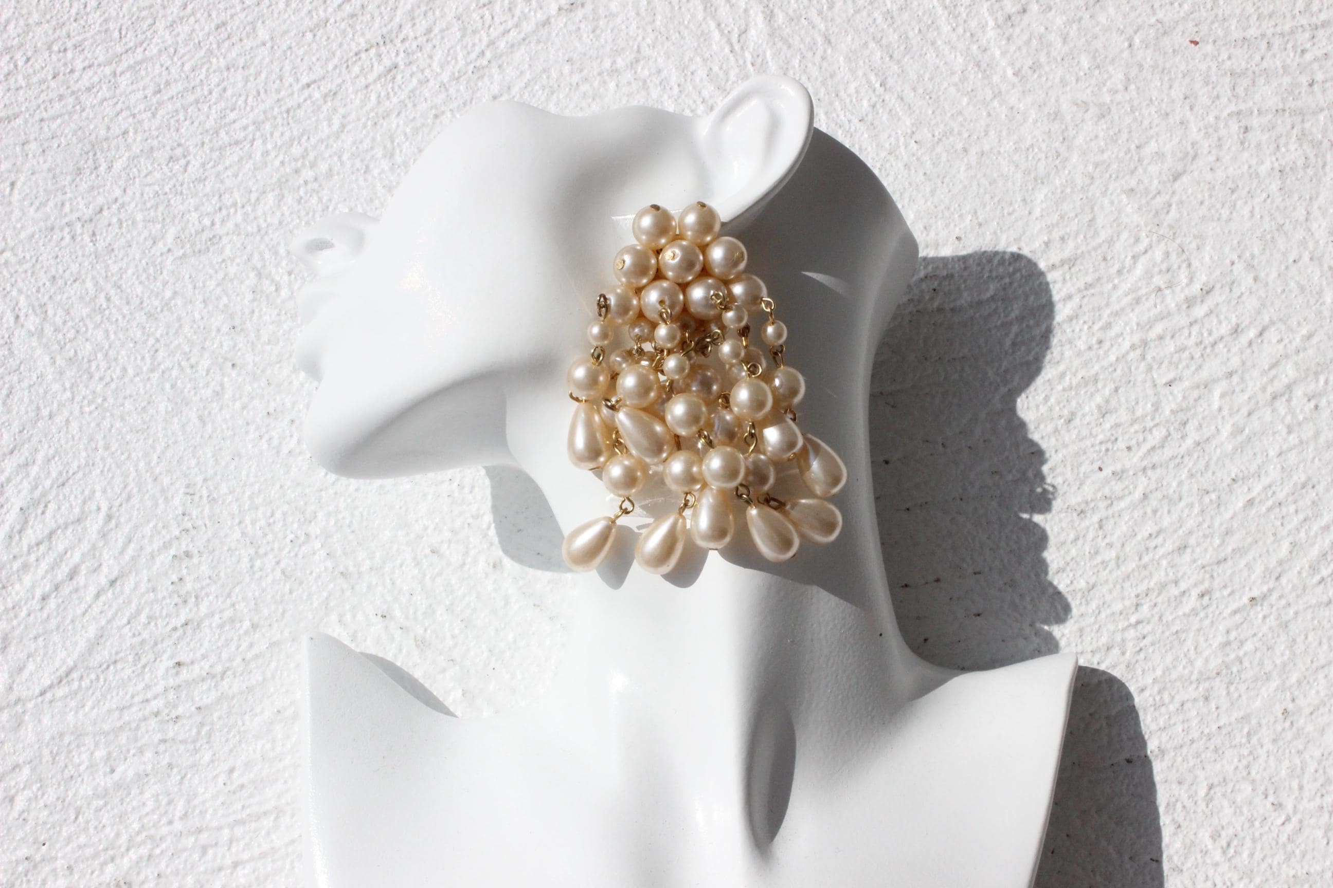 80s Baroque Pearl Dangling Oversized Chandelier Wedding Earrings