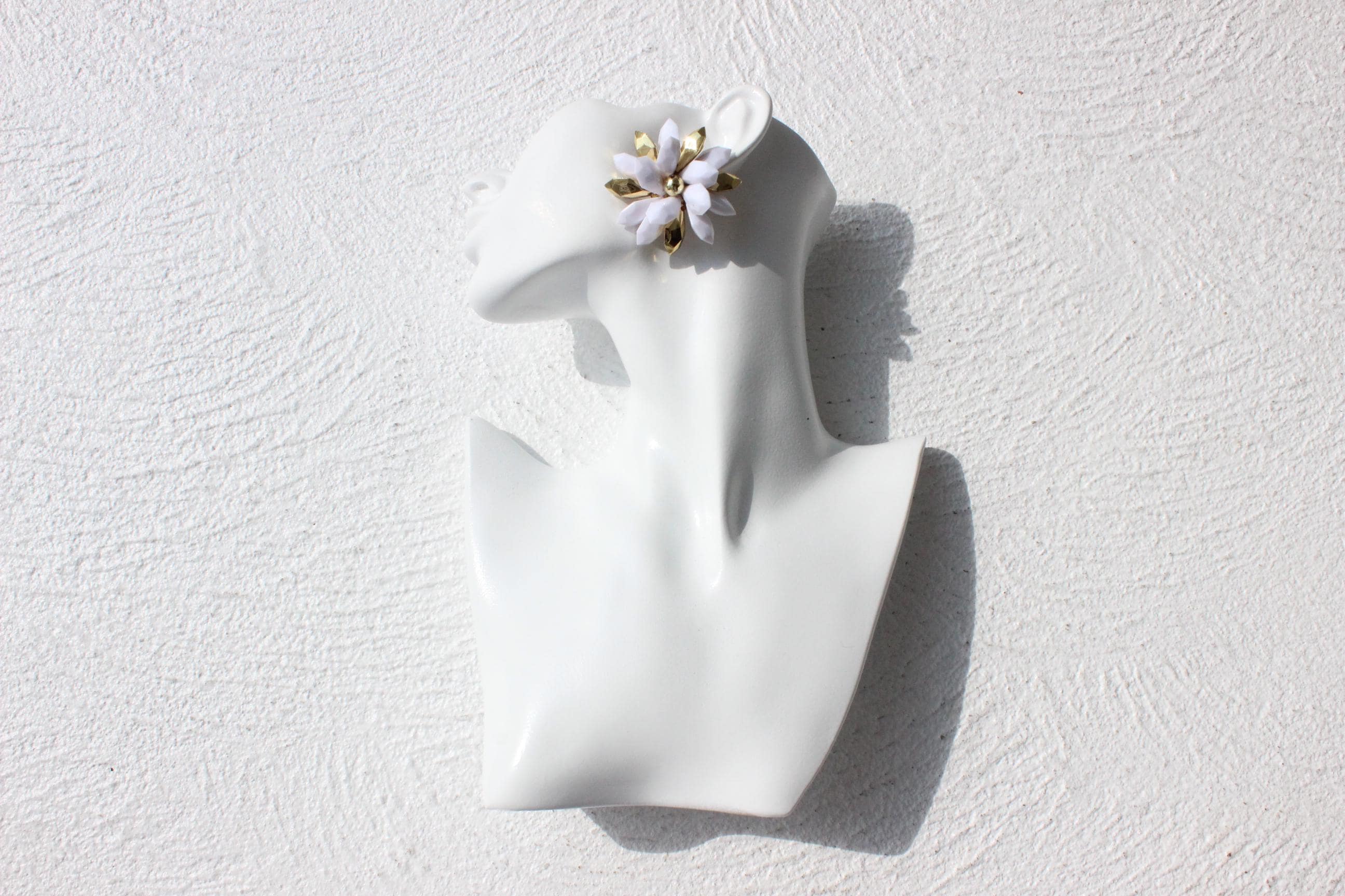 80s Fabulous White & Gold Oversized 'Flower' Cluster Clip On Wedding Earrings