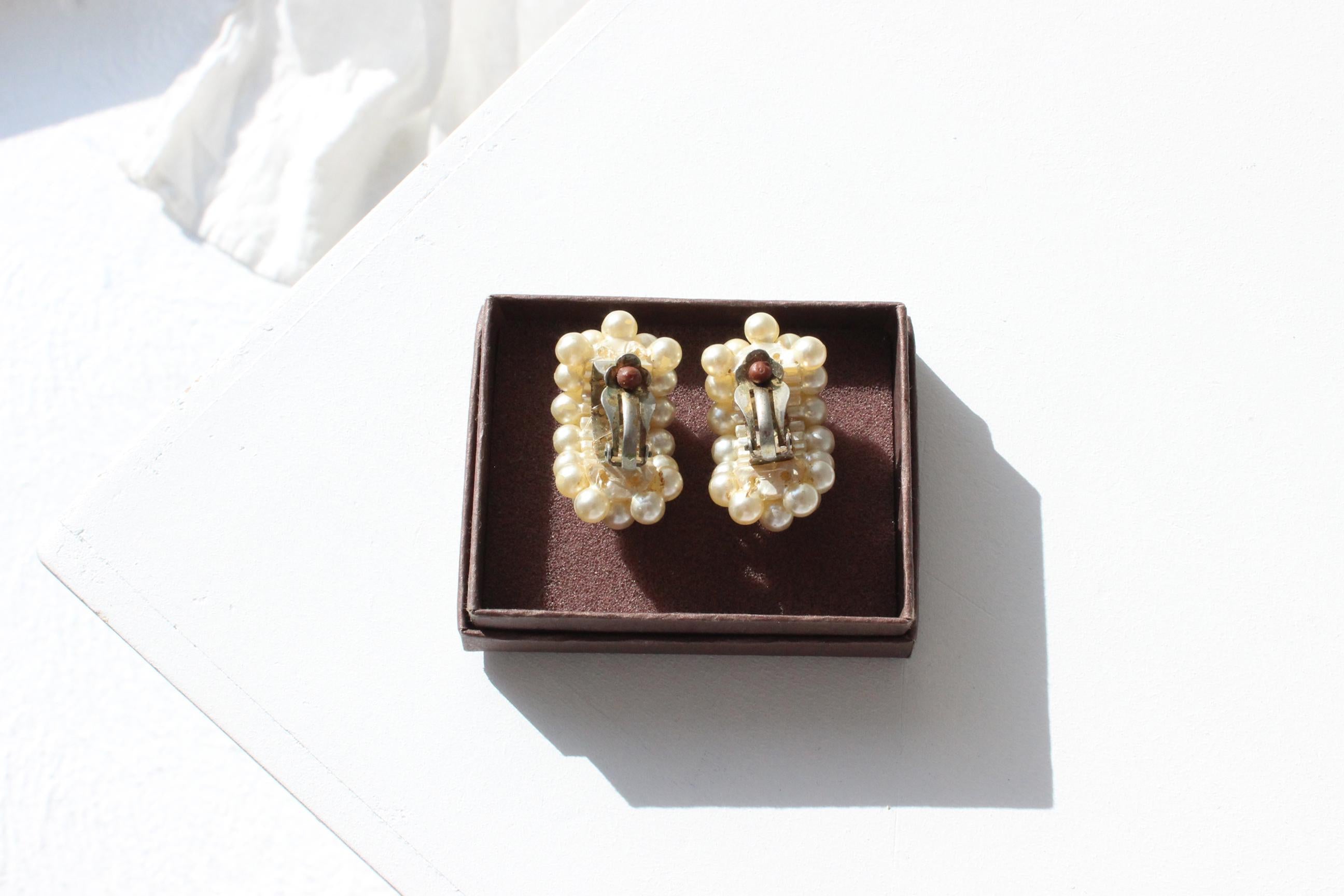 60s Baroque Pearl Clip On Wedding Earrings