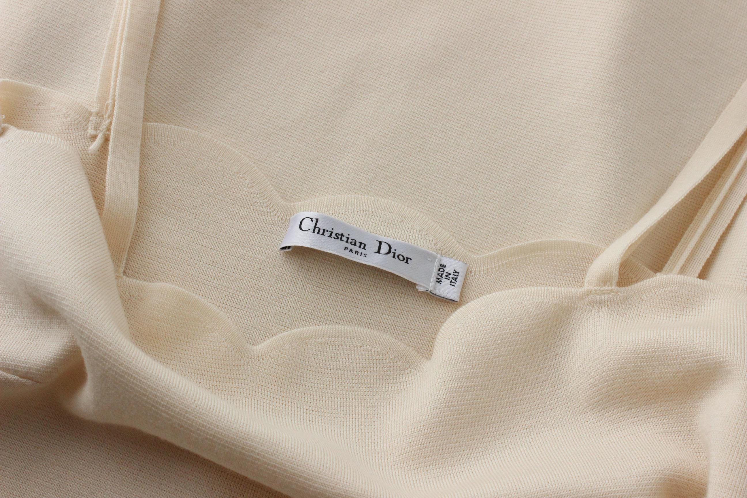 2000s Christian Dior Scalloped Cream Knit Bridal Mini