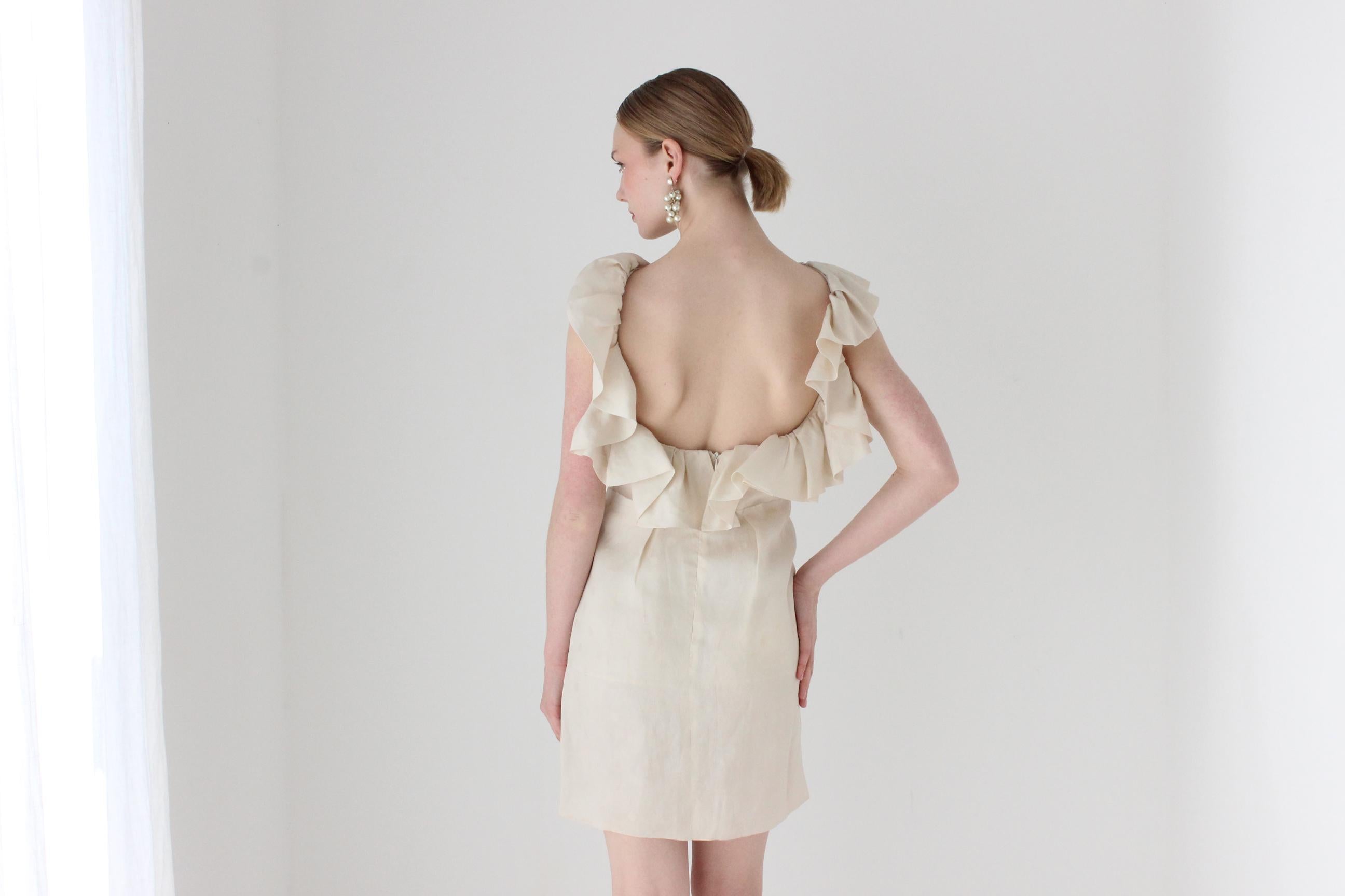 2000s Lela Rose Backless Silk Ruffle Bridal Mini