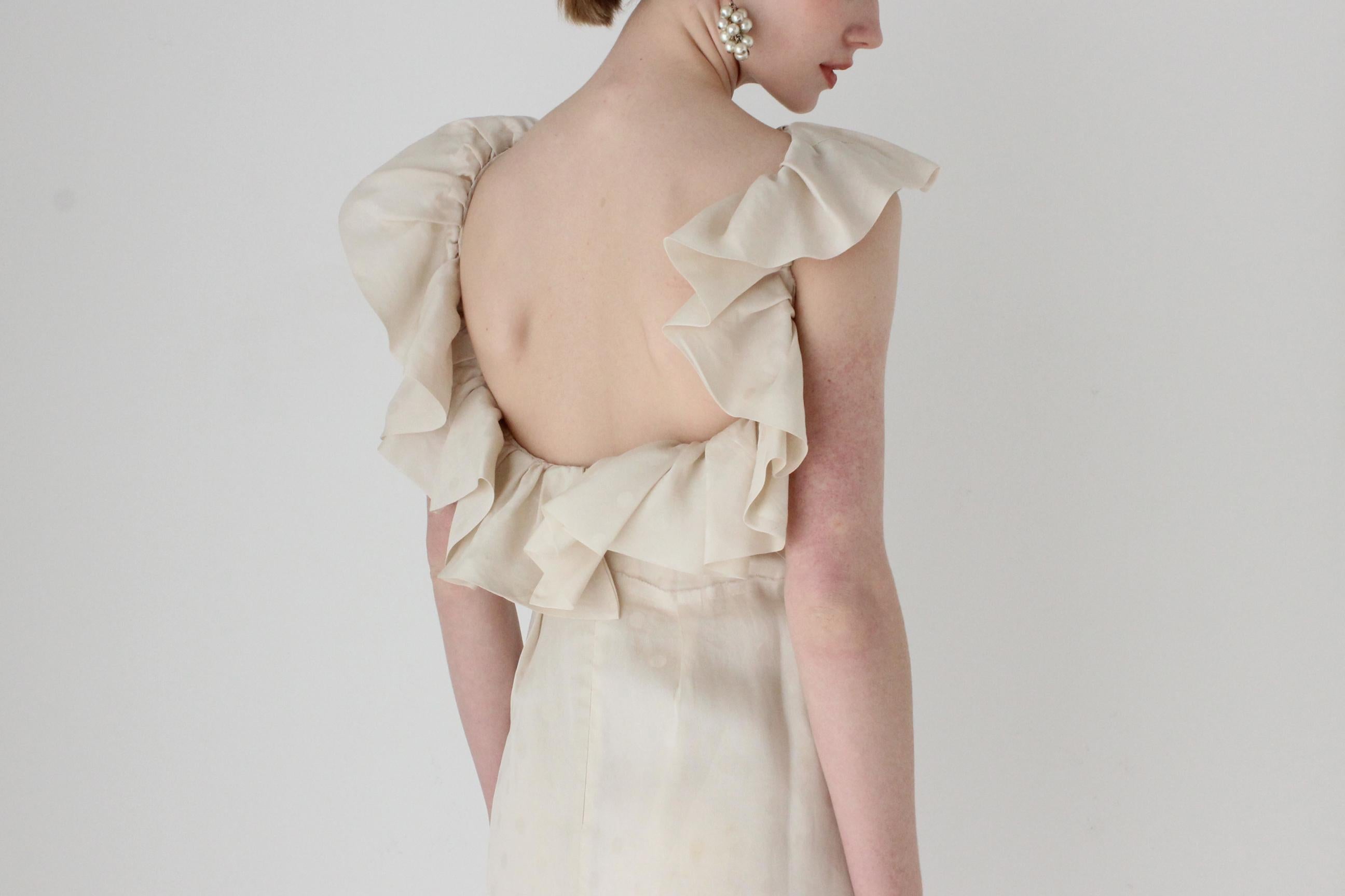 2000s Lela Rose Backless Silk Ruffle Bridal Mini