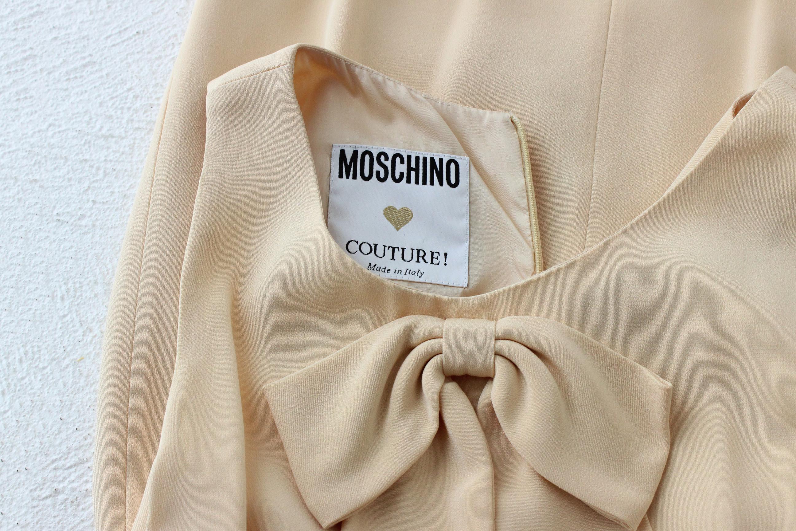 1980s Moschino Couture Buttercream Silk Bow Tie Bridal Mini