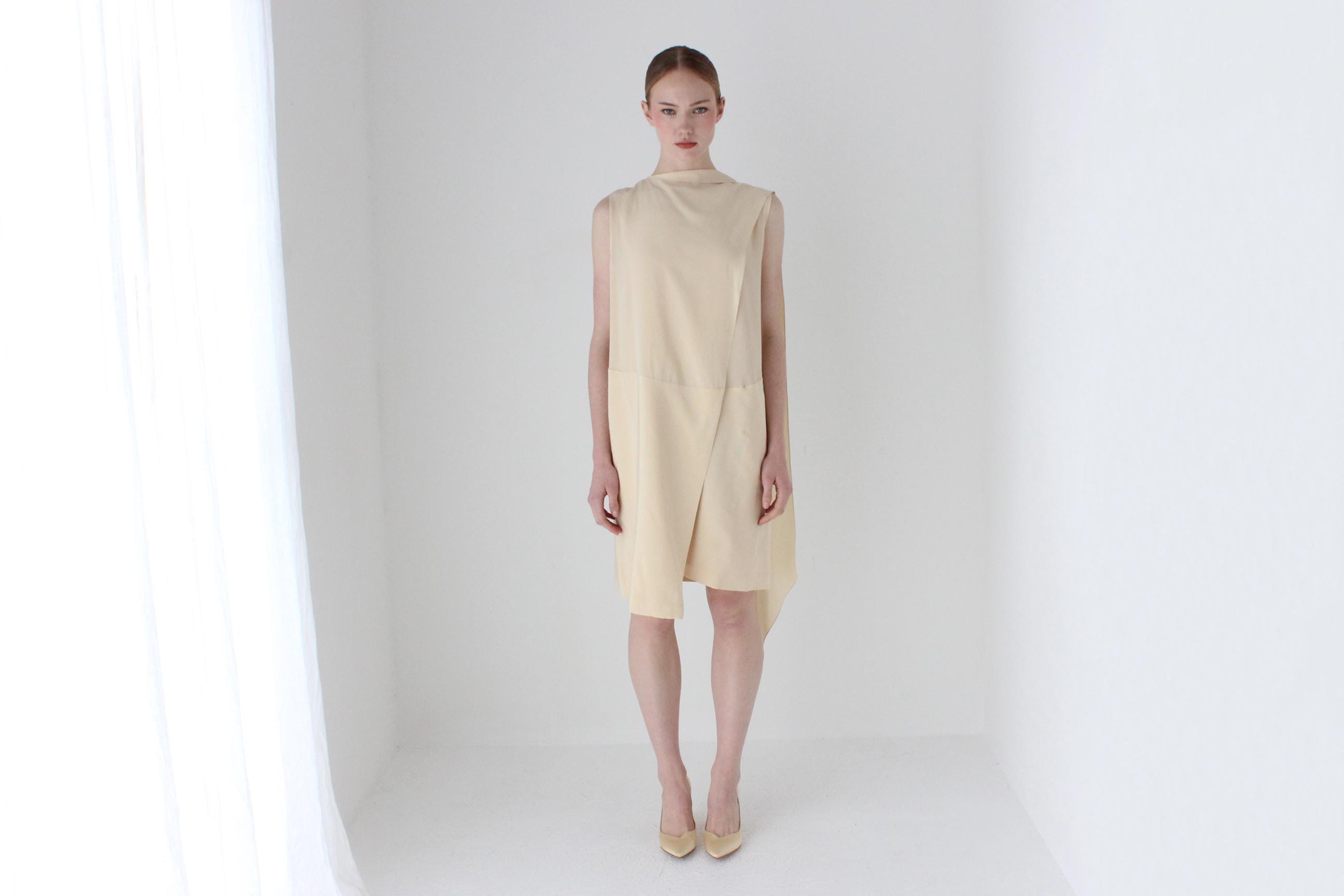 Céline by Phoebe Philo 2010 Layered Silk High Neck, Draped Directional Cocktail or Bridal Dress