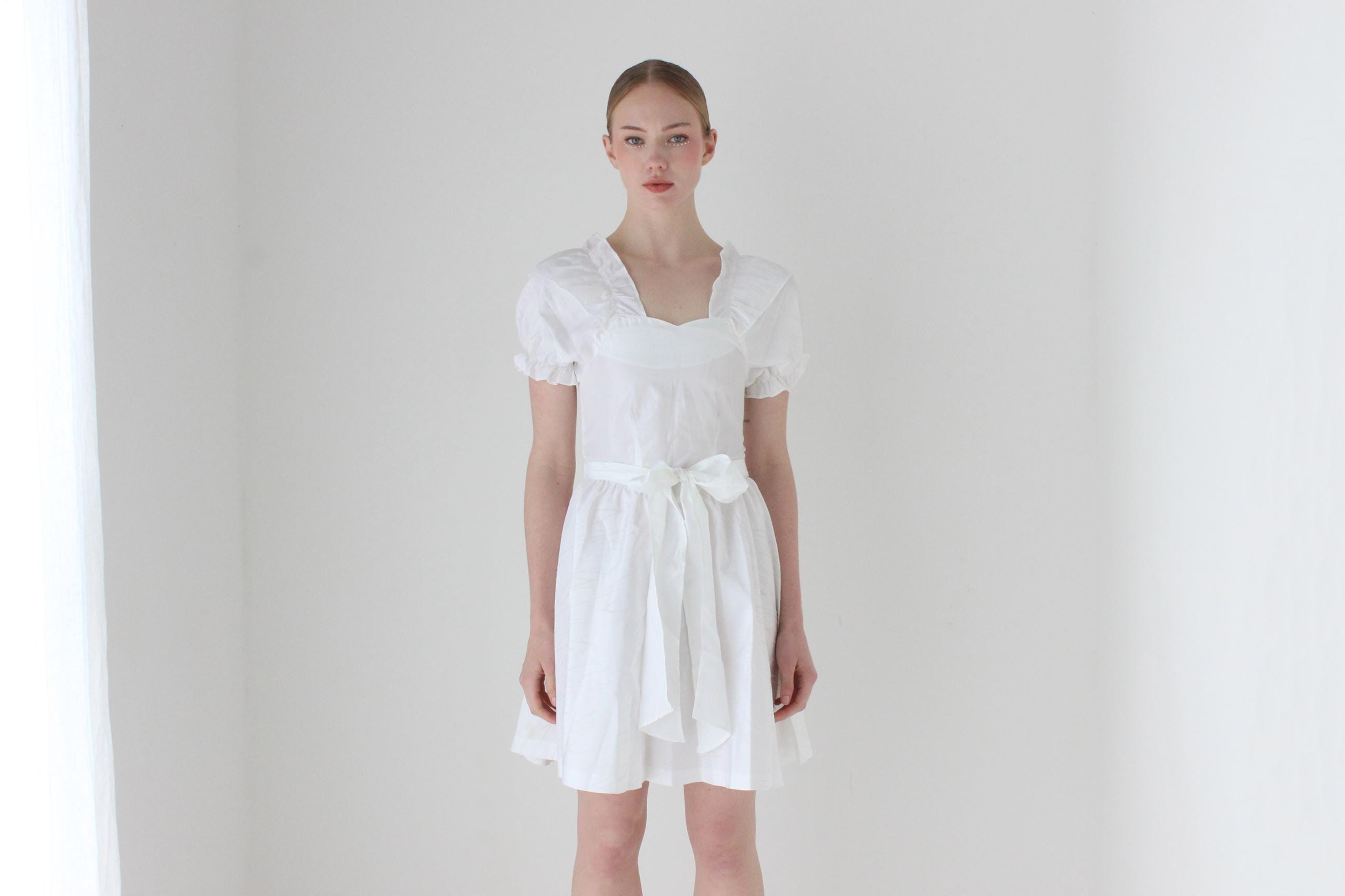 1980s Ivory Taffeta Puff & Ruffle Bridal Mini