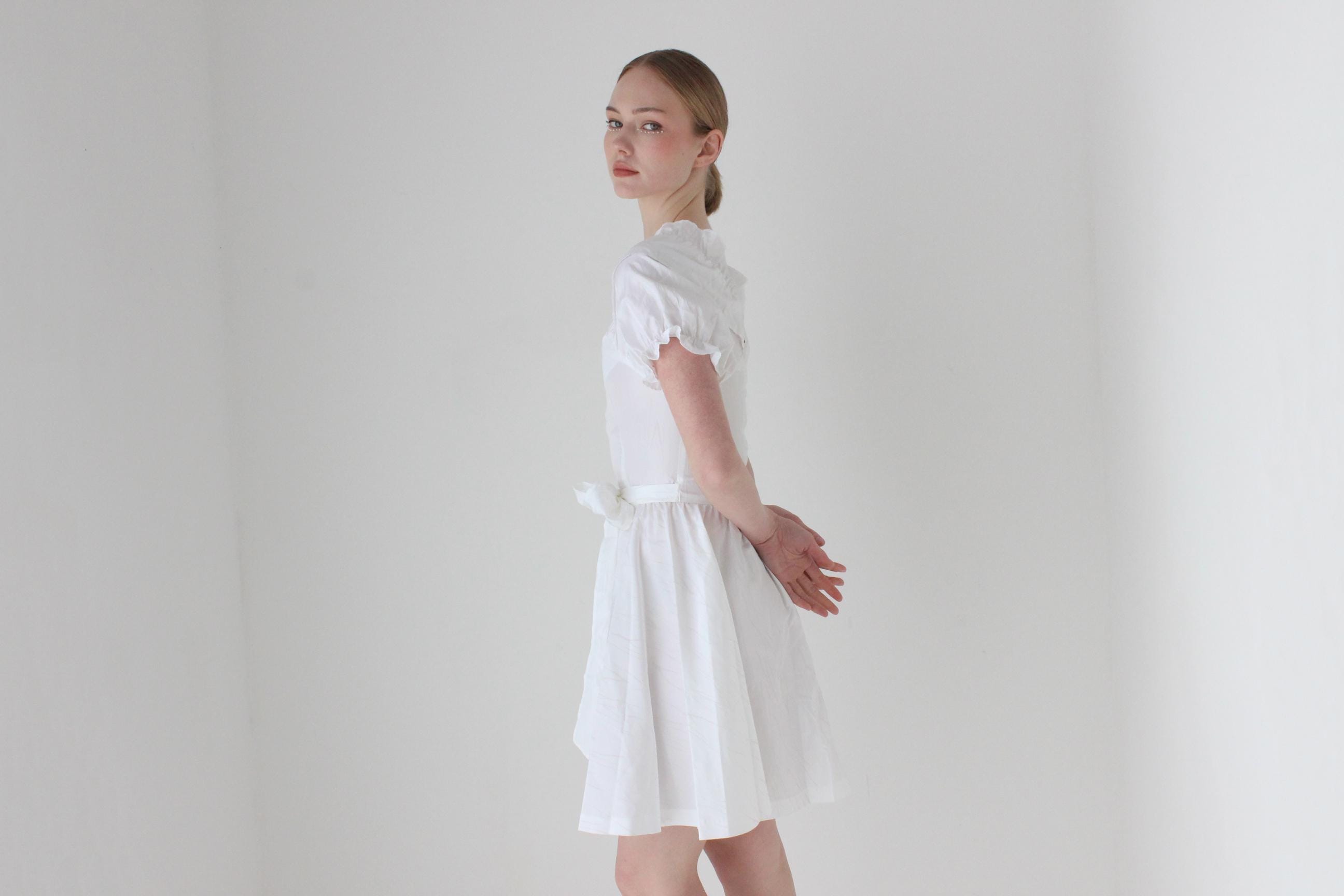 1980s Ivory Taffeta Puff & Ruffle Bridal Mini