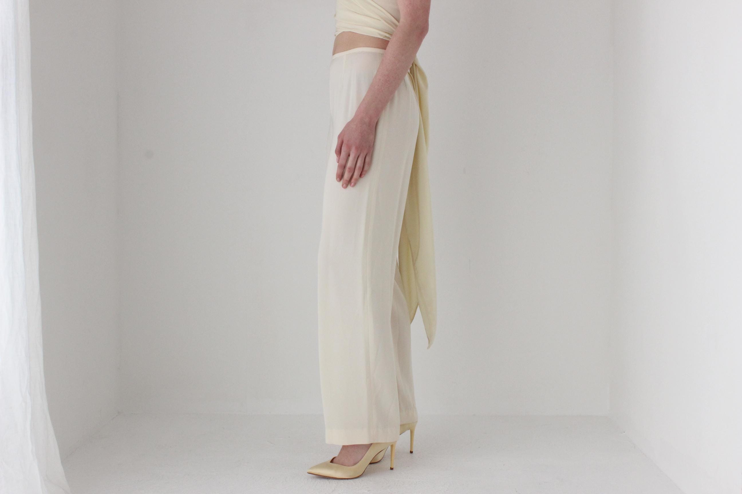 1990s Simple Cream Crepe Bridal Trousers