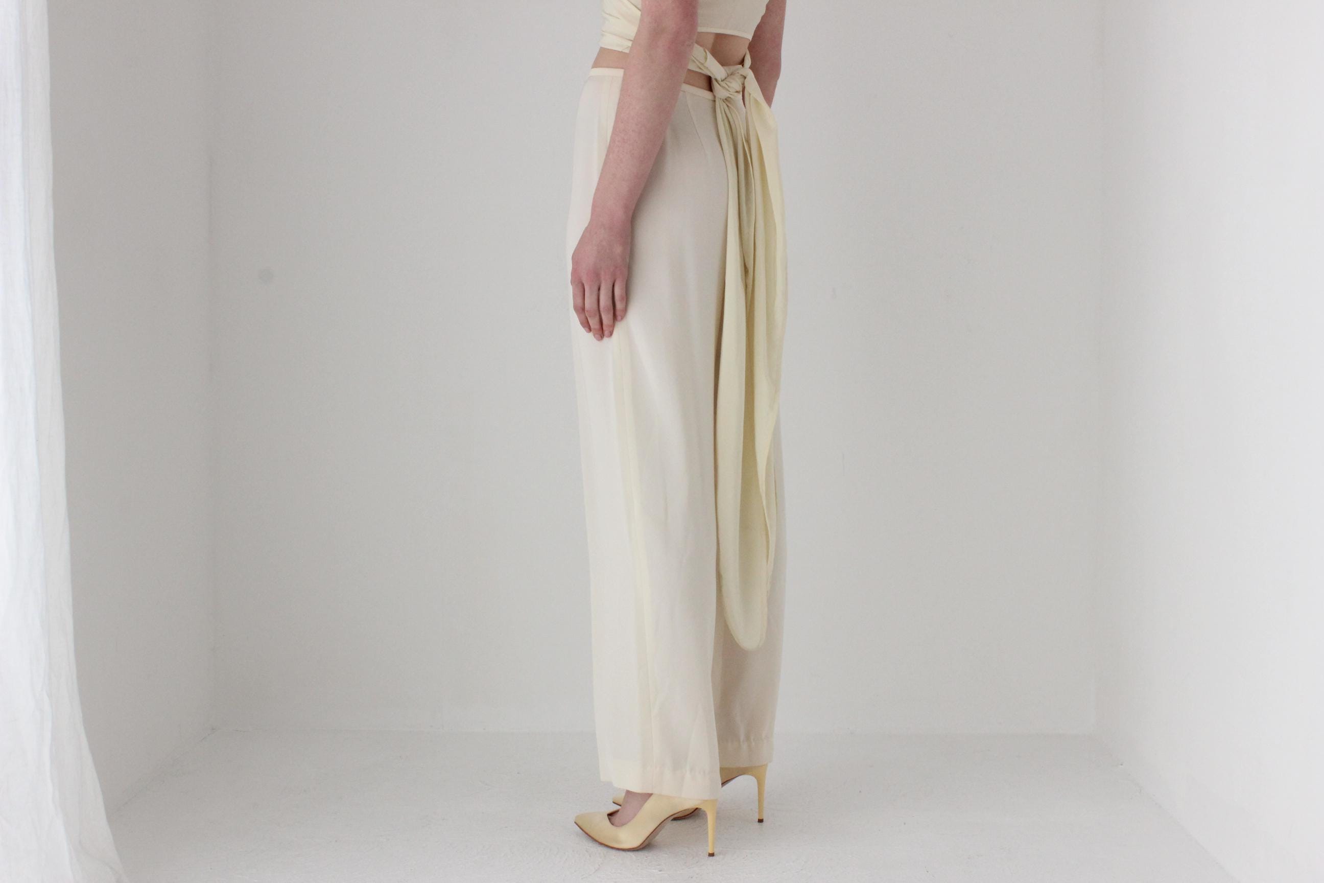 1990s Simple Cream Crepe Bridal Trousers