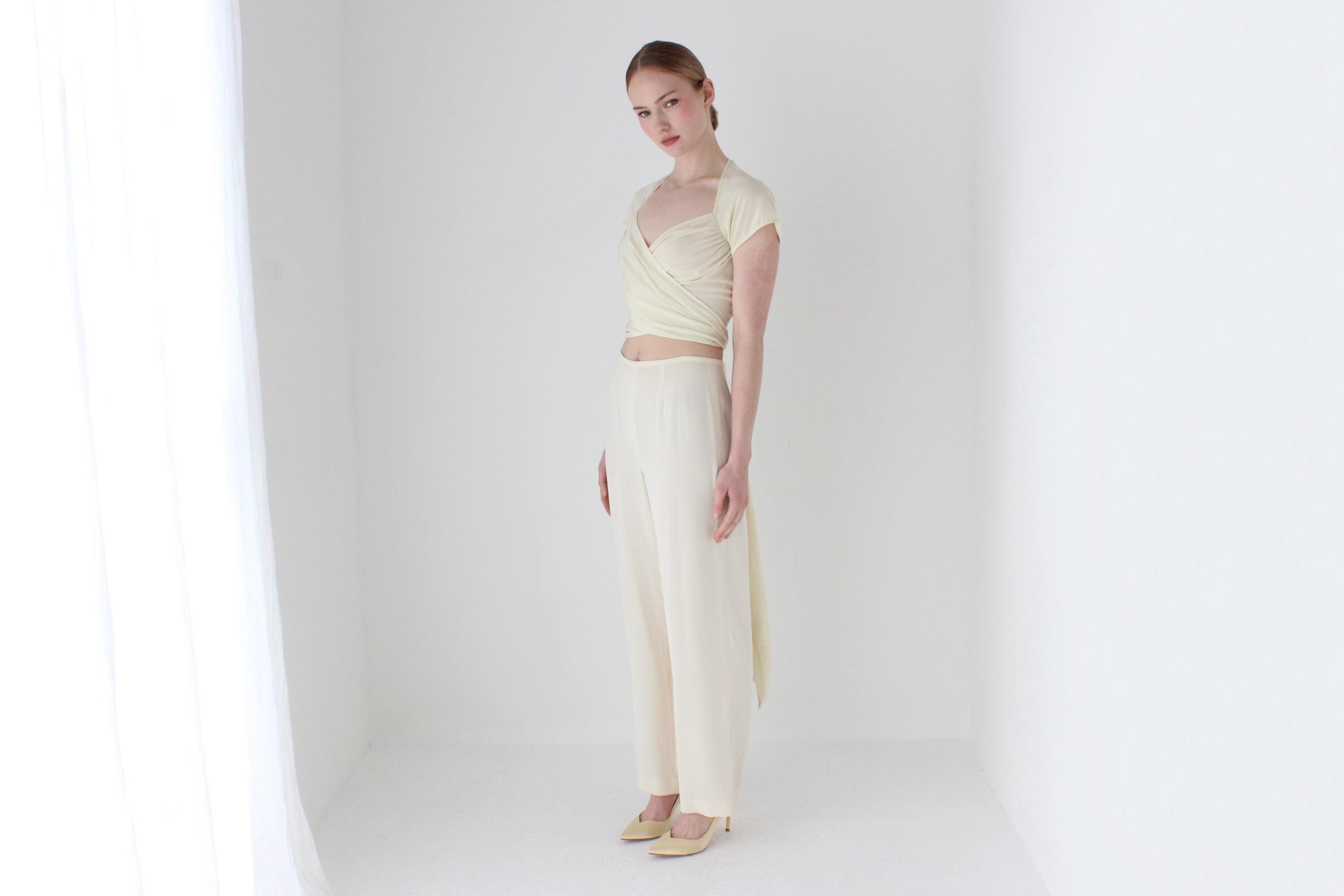 1990s Simple Cream Crepe Bridal Trousers