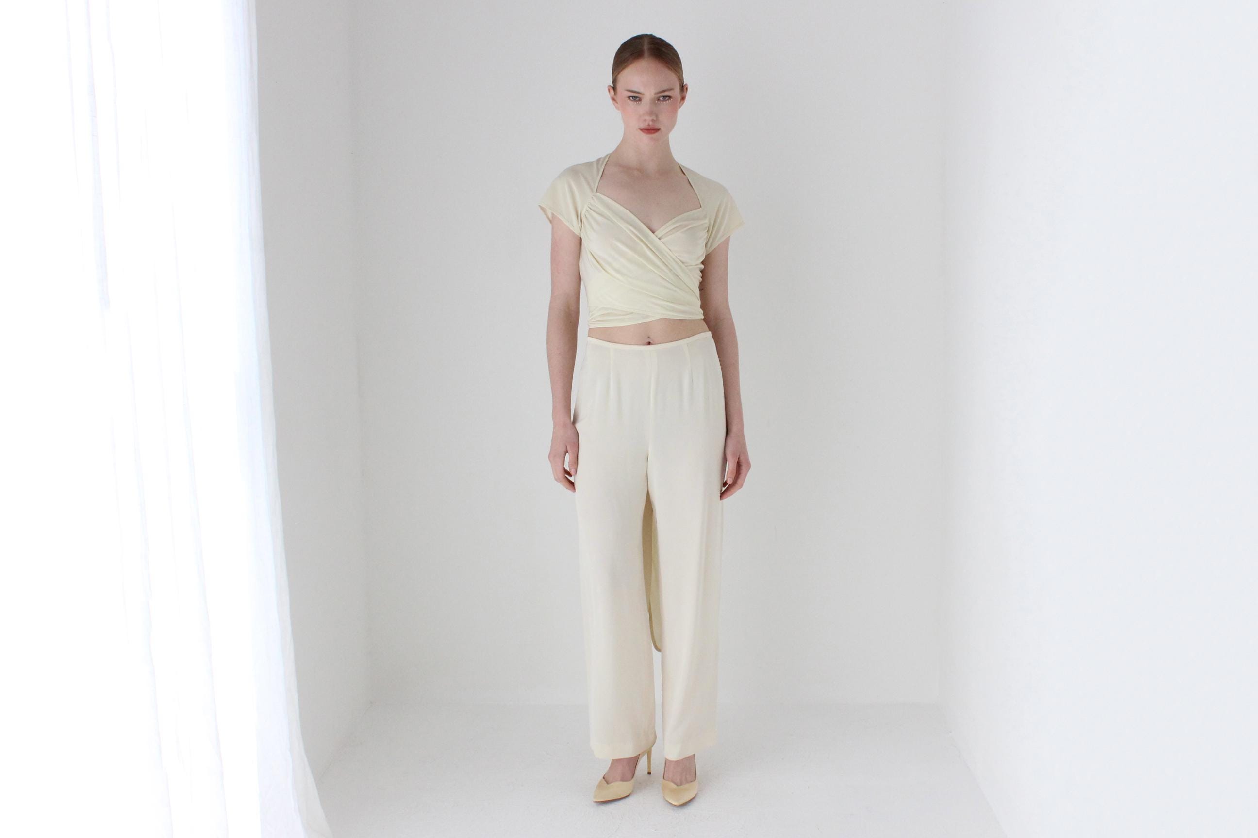 1990s Simple Cream Crepe Bridal Trousers