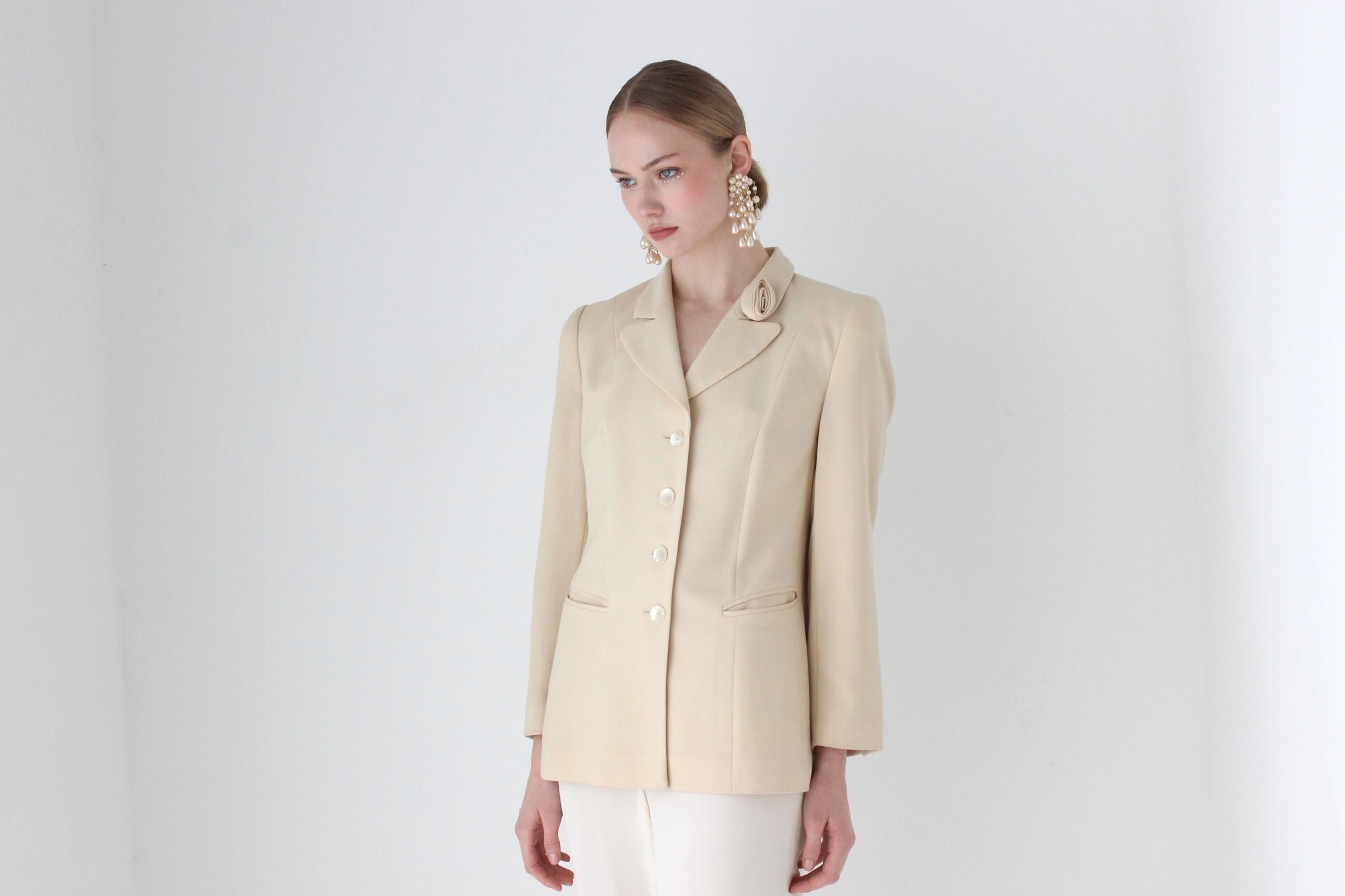 1980s Louis Feraud Paris Elegant Wool Blazer w/ Rosette