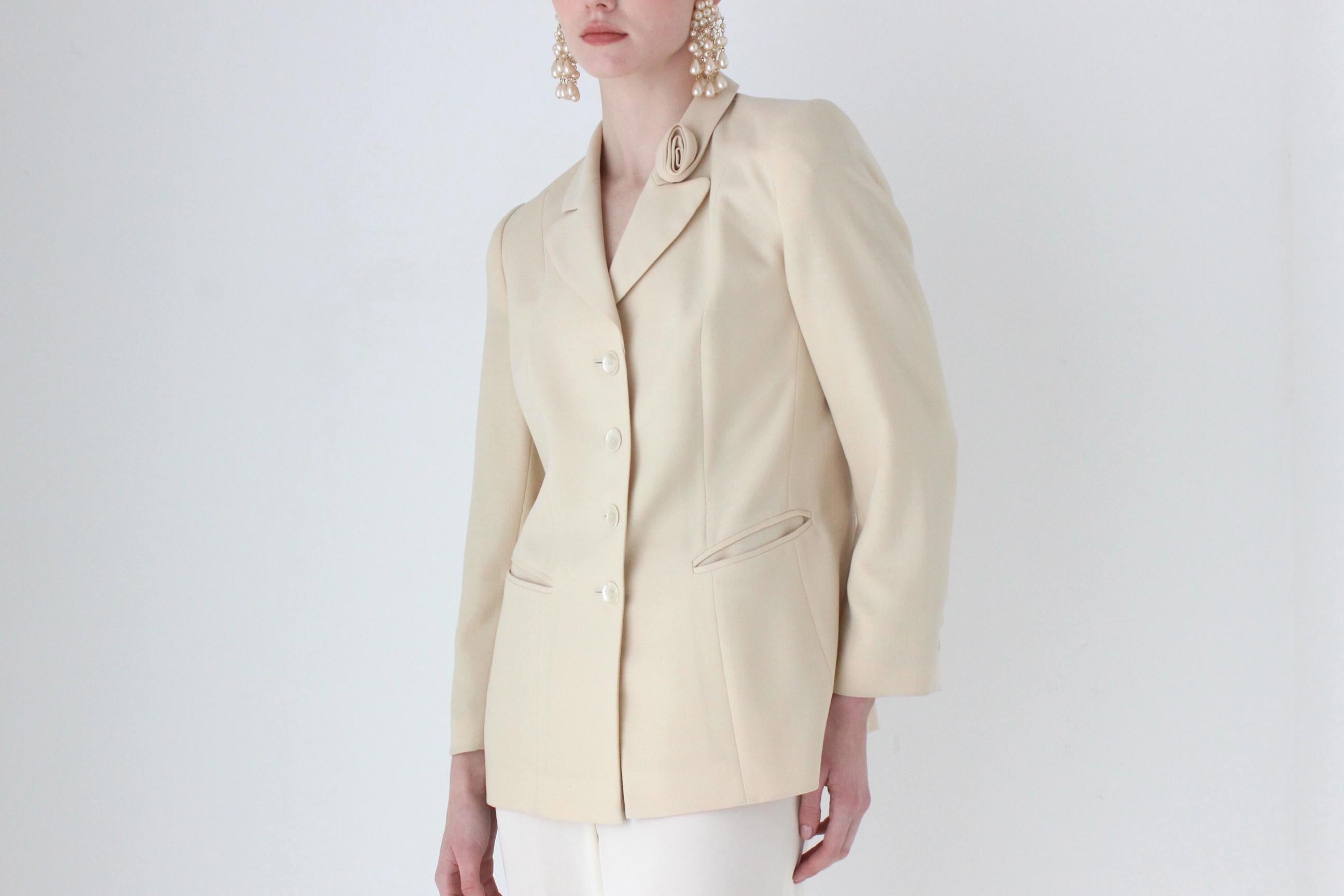 1980s Louis Feraud Paris Elegant Wool Blazer w/ Rosette