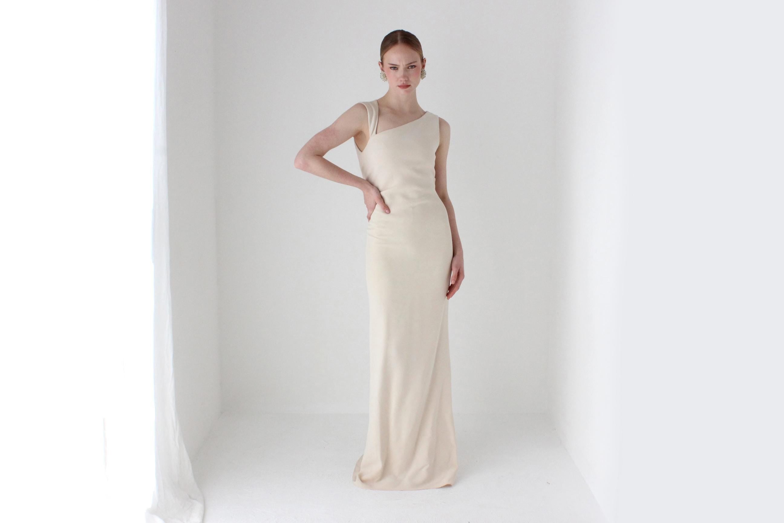 2000s J Mendel Wool & Silk Neutral Asymmetric Wedding Gown