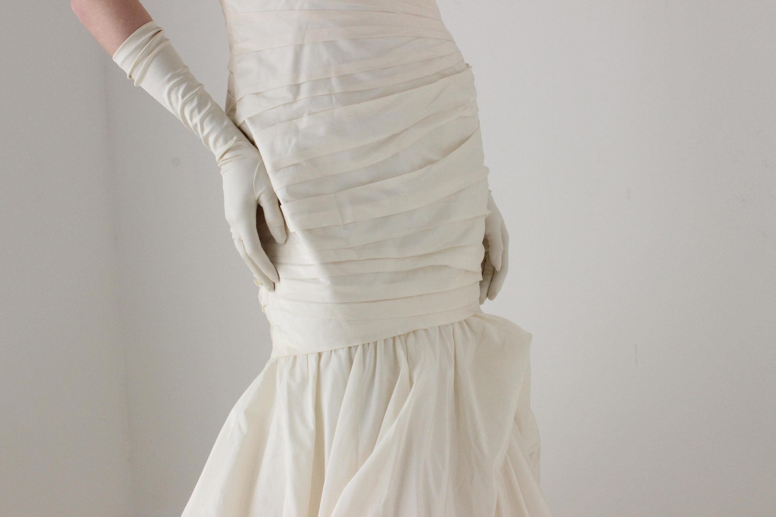 2000s Liancarlo Bridal Couture Silk Taffeta Voluminous Drop Waist Wedding Gown