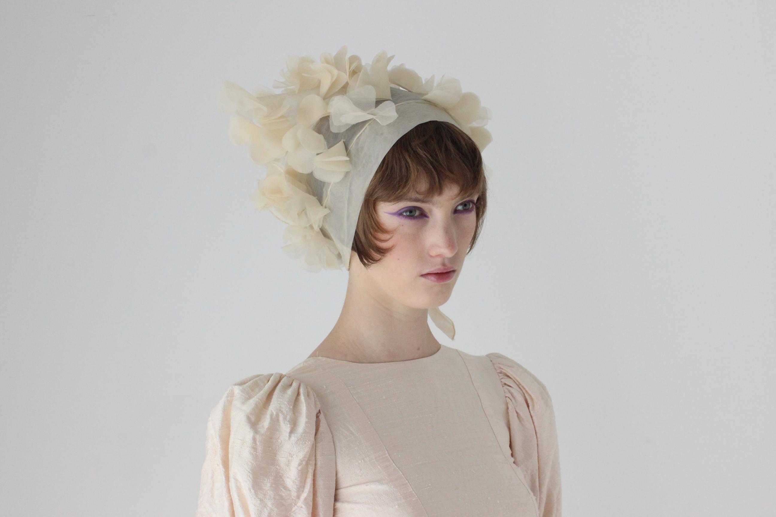 1960s Cream Organza 3D Petal Headscarf / Accessory