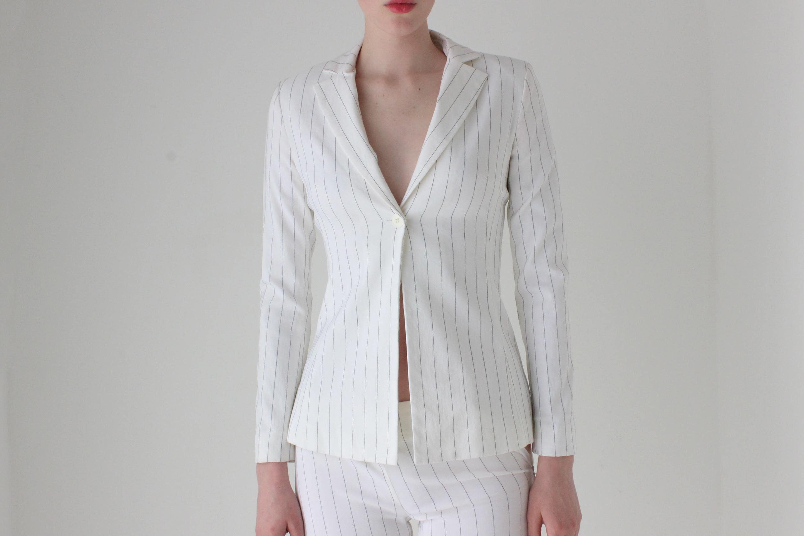 Y2K White Pinstripe Capri Pant Bridal Suit