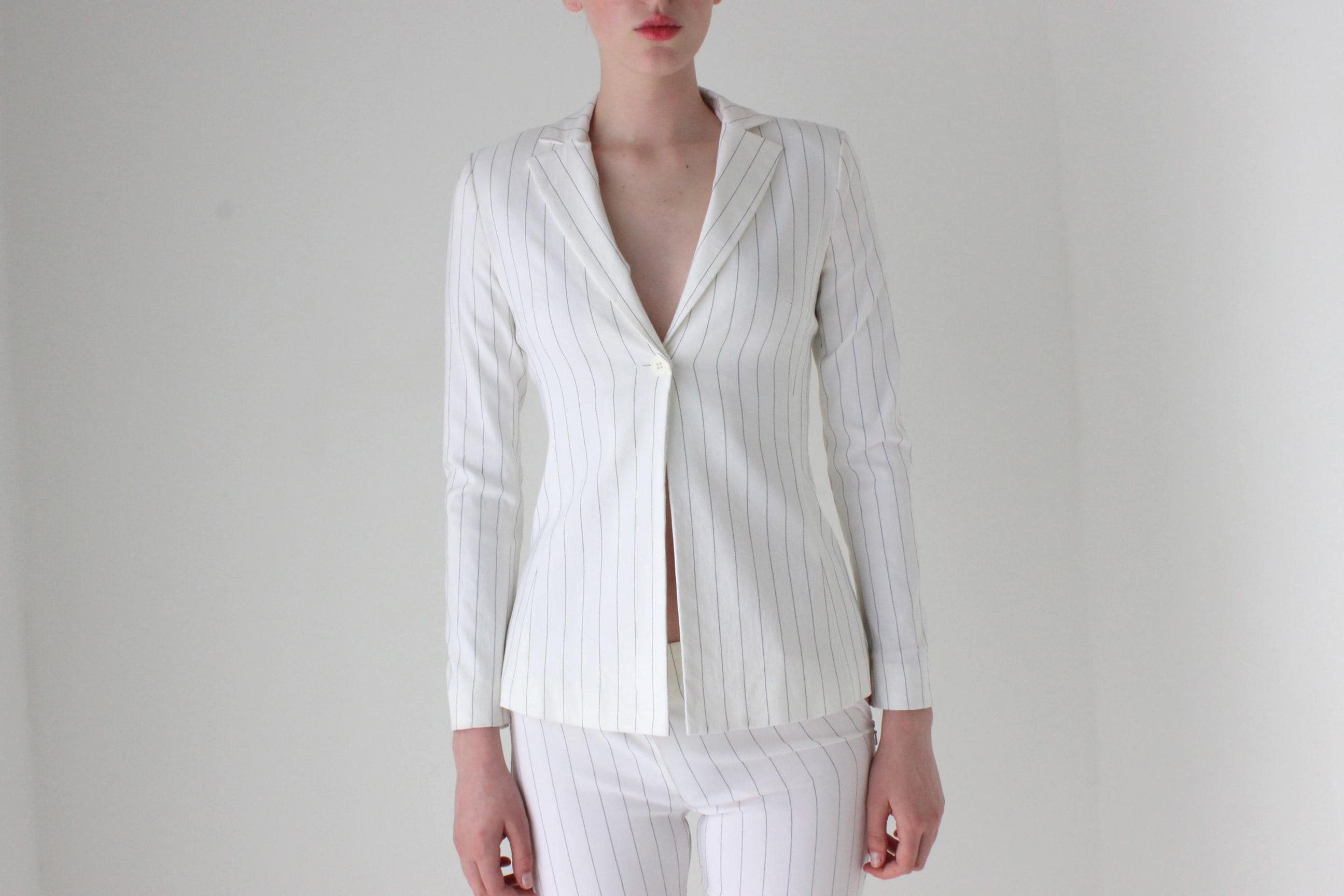 Y2K White Pinstripe Capri Pant Bridal Suit