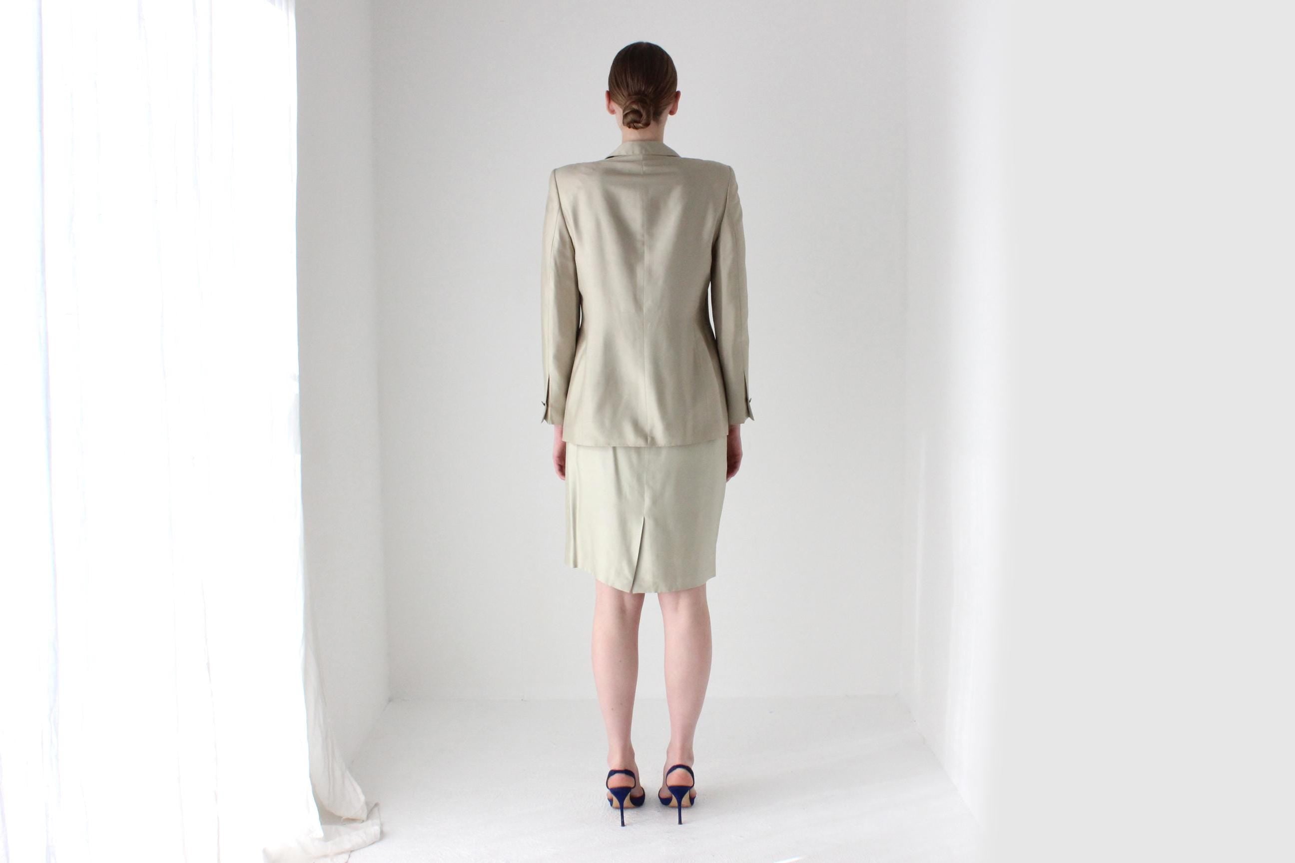 1990s Escada by Margaretha Ley Neutral Silk Skirt Suit